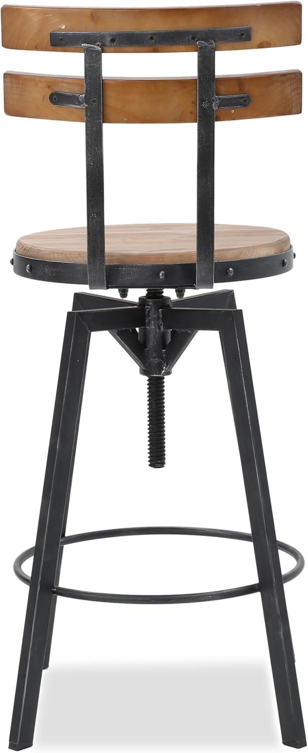 Adjustable Black Firwood and Metal Barstool with Backrest