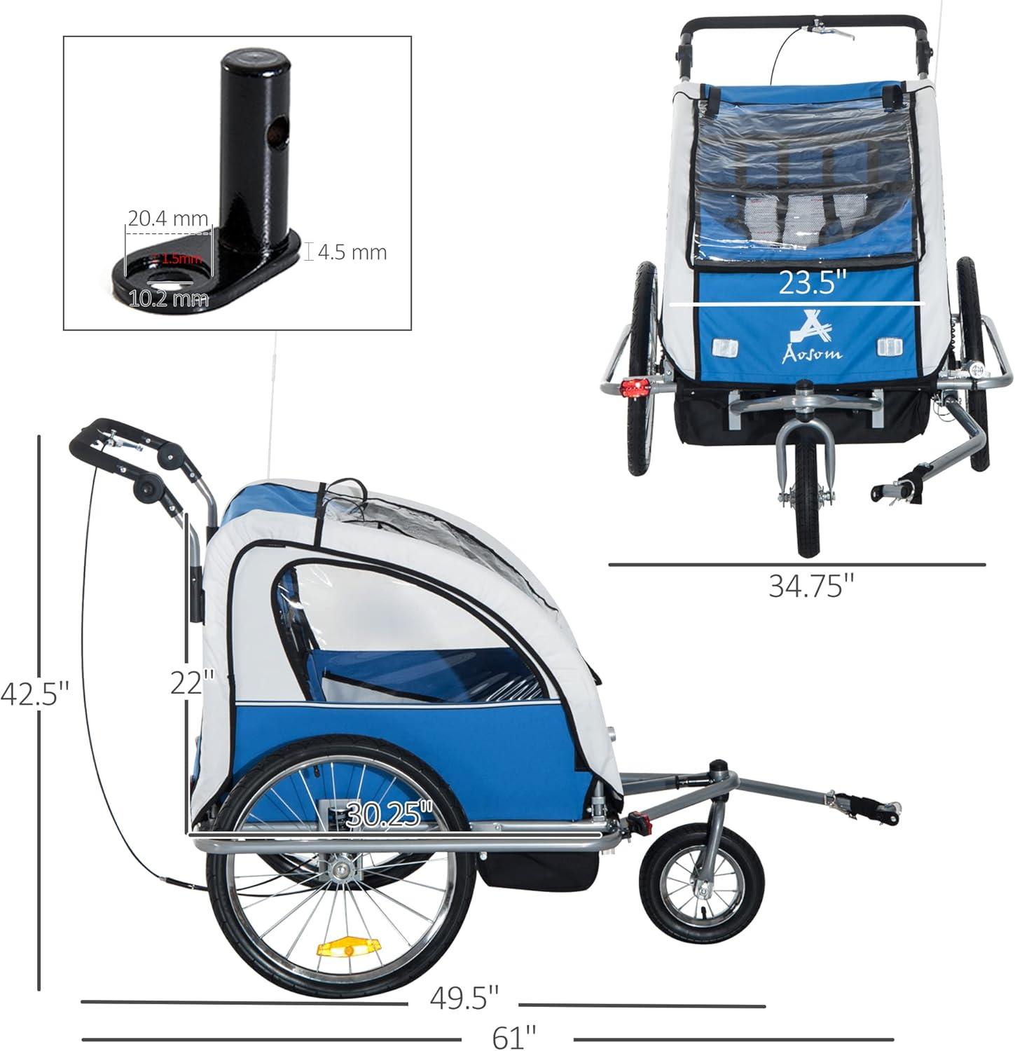 Blue and Gray Double Child Bike Trailer Stroller with Canopy