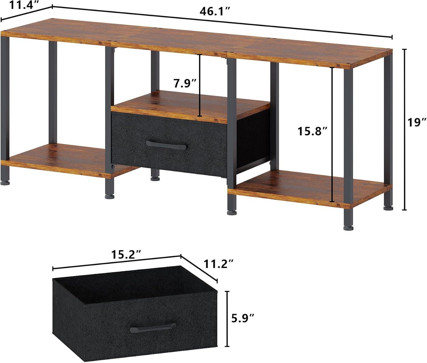TV Stand with LED Lights, Entertainment Center with Open Shelves and Fabric Drawer, Media Console for 55 Inch TV, Television Stands, Living Room Furniture, Bedroom, Rustic Brown