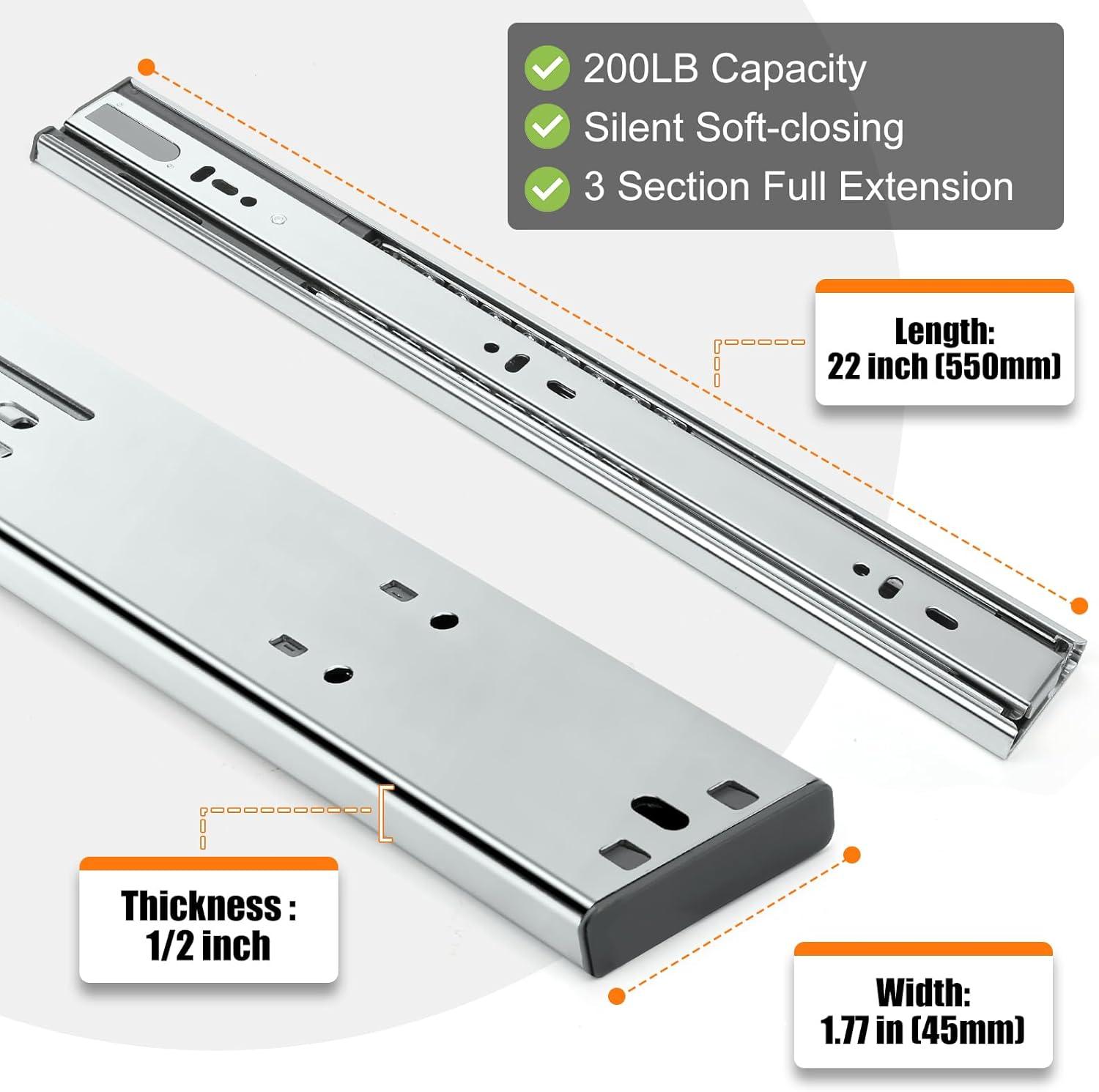 GlideRite 22-inch Full Extension Soft Close Ball Bearing Drawer Slides (10 pair) - 10 pair