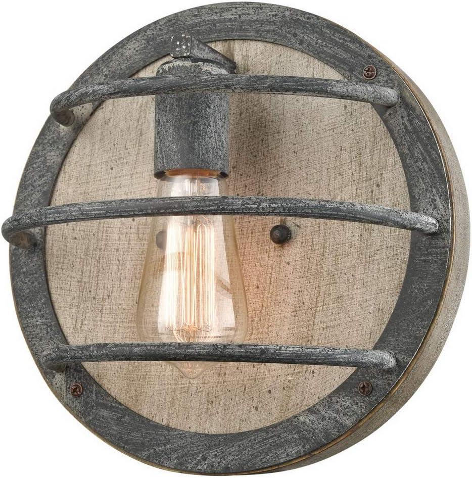 Claxy 10" Round Wood Wall Sconce with Cage for Bedroom Hallway Kitchen