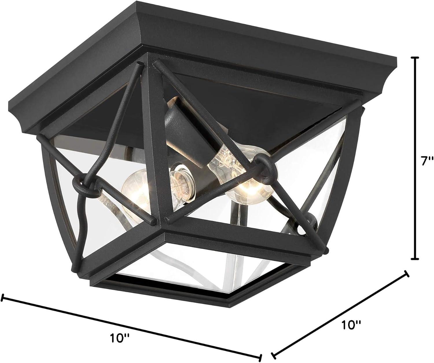 Black Steel and Glass Outdoor Flush Mount Ceiling Light