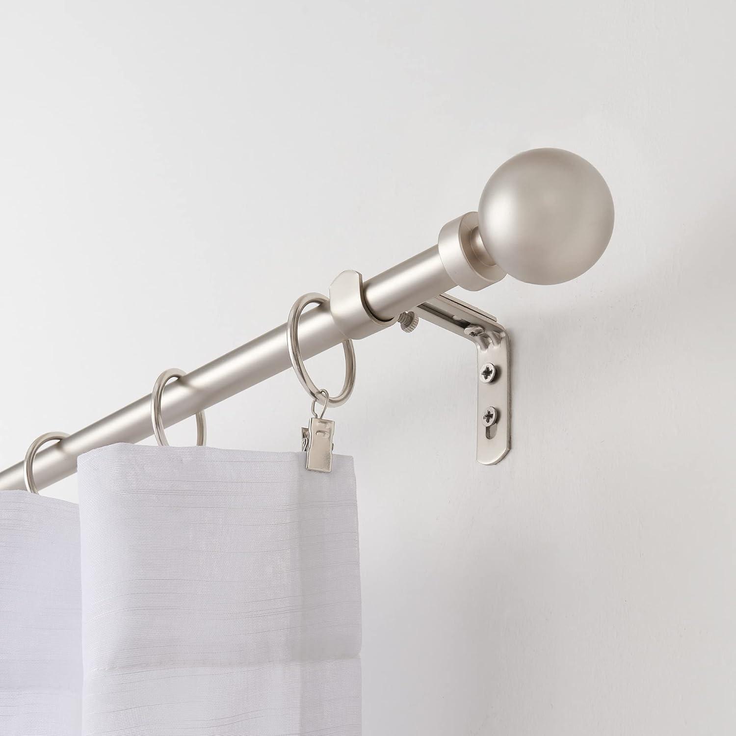 Nickel Adjustable Curtain Rod with Modern Ball Finials, 72"-144"