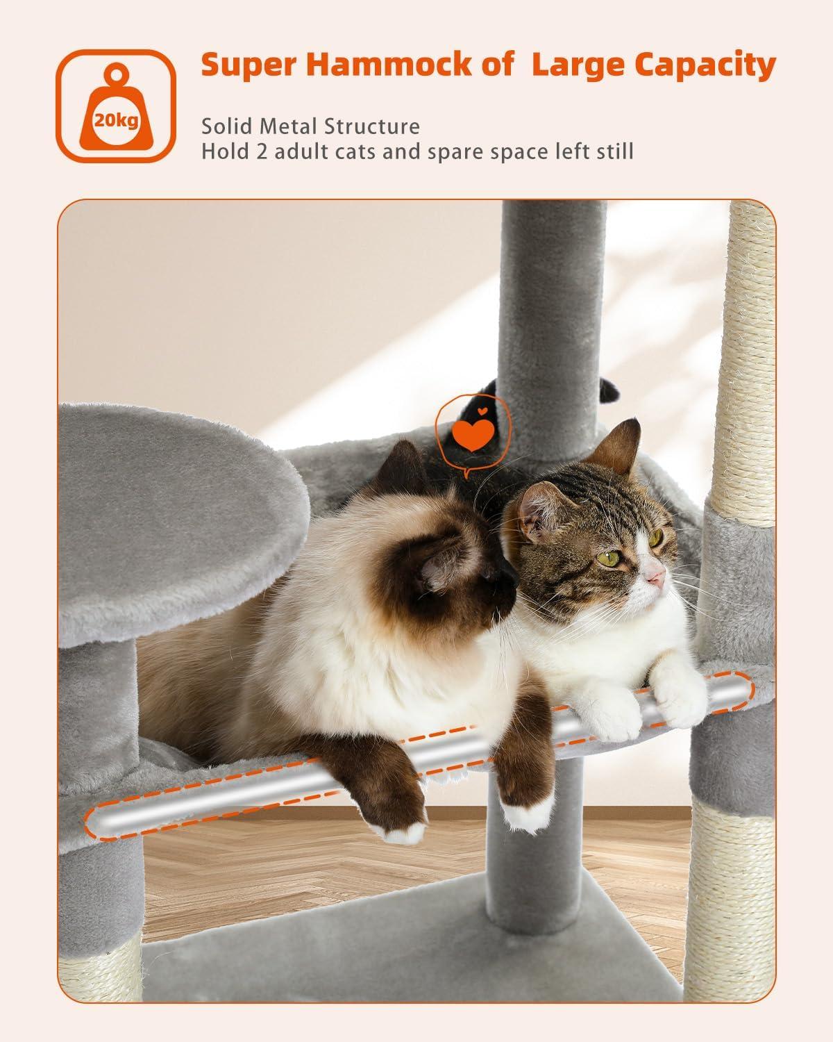 56.3" Indoor Multi-Level Tall Cat Tower With Large Hammock, Scratching Posts, Cozy Condo And Top Perch