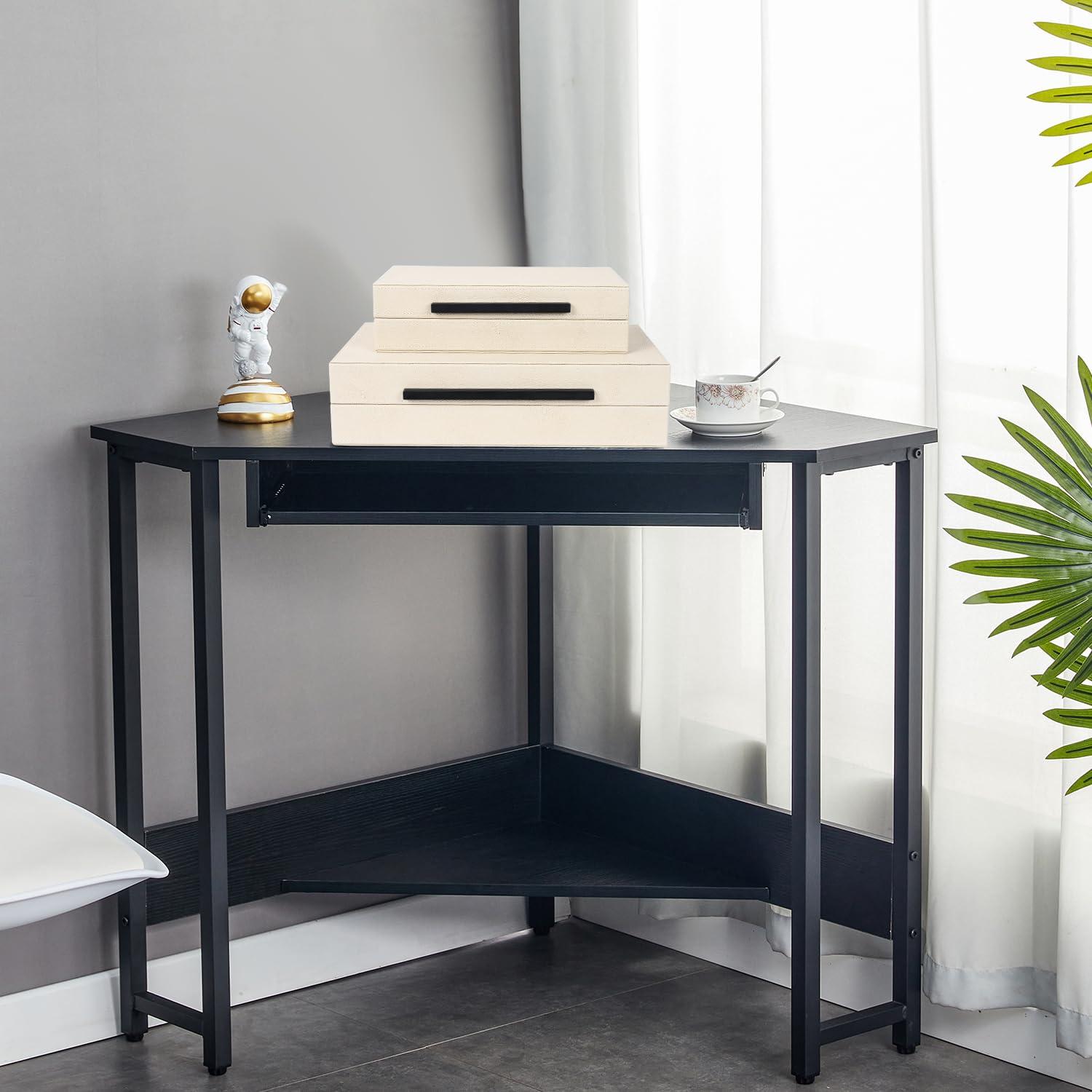 Faux  Leather Decorative Jewelry Storage Nesting Organizer Boxes with Lids Gold Handle Set of 3, Black