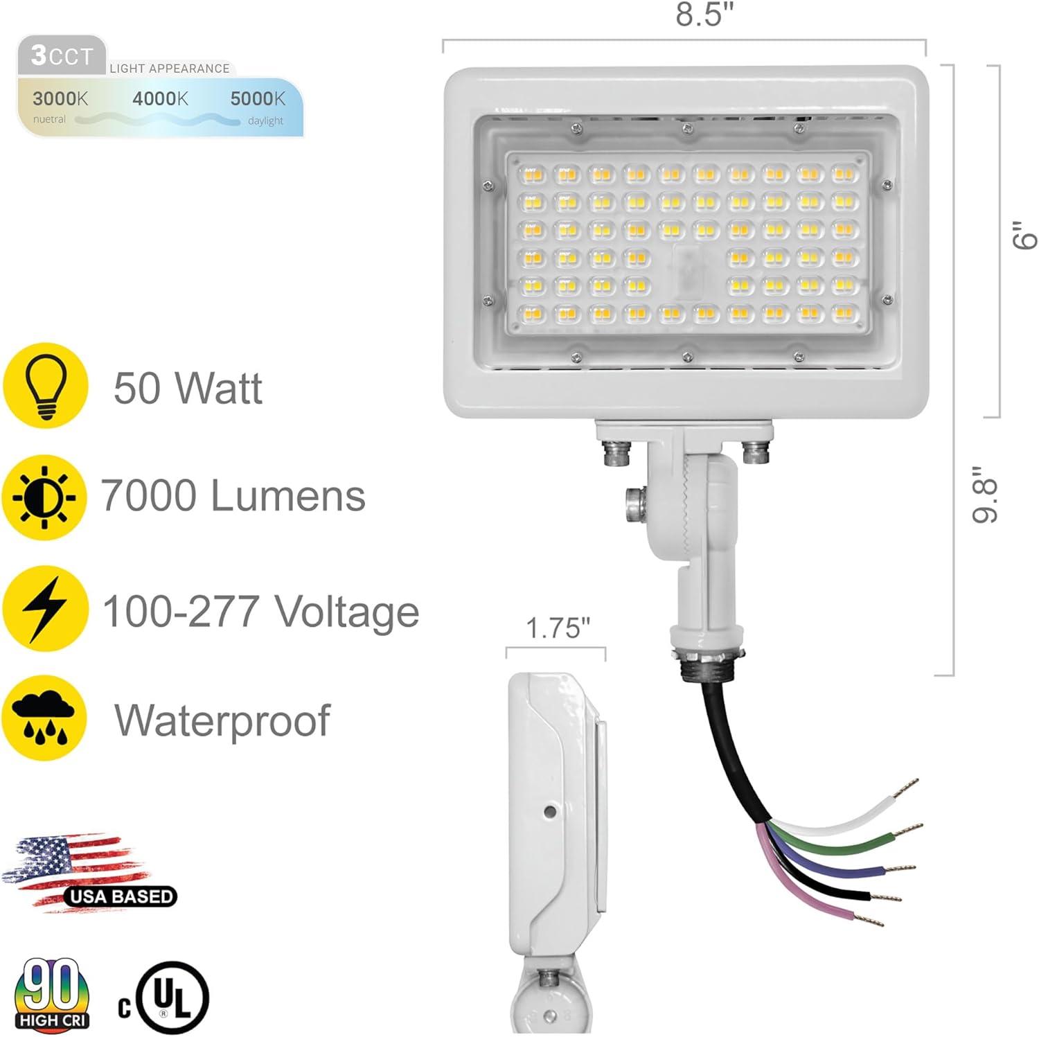 White 50W LED Outdoor Flood Light with Adjustable Mount