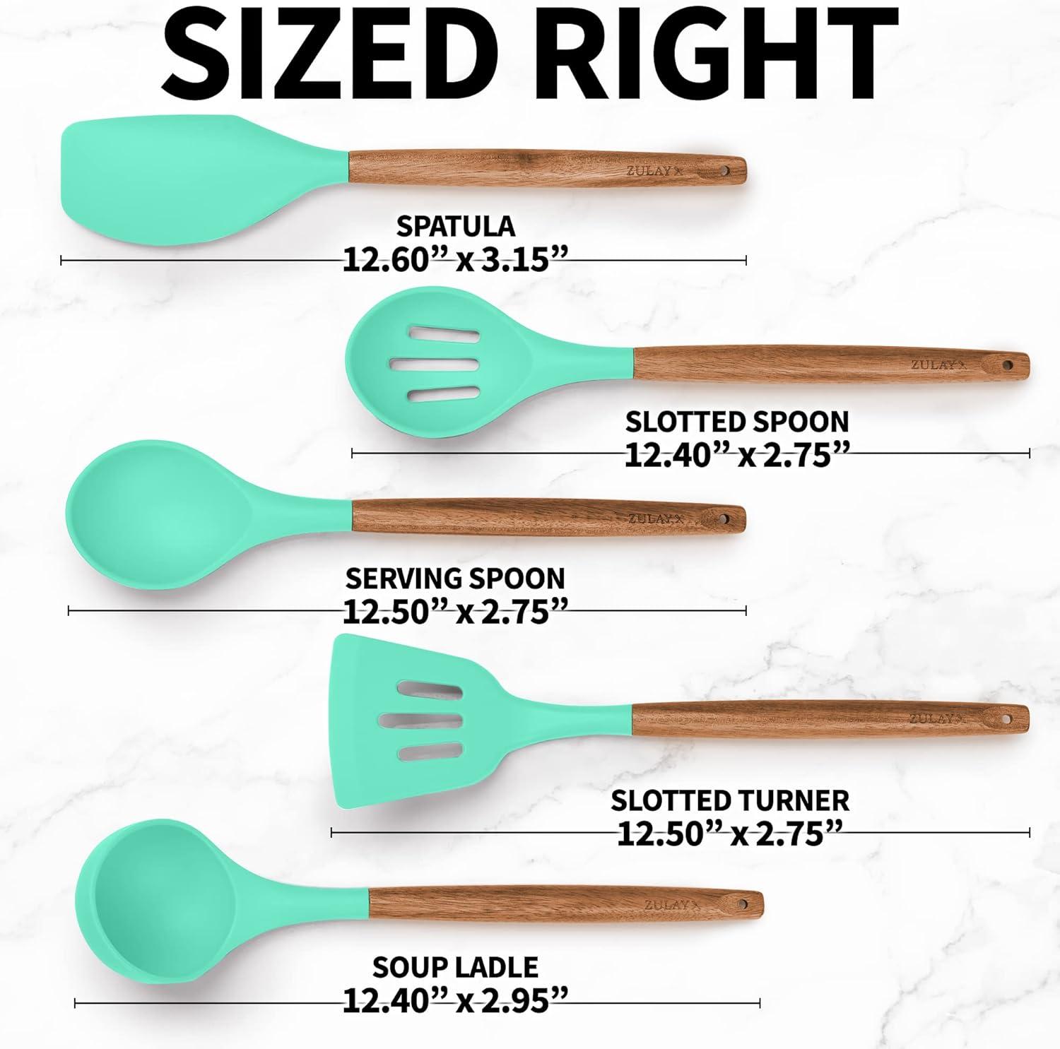 Mint Silicone and Acacia Wood 5-Piece Cooking Utensil Set