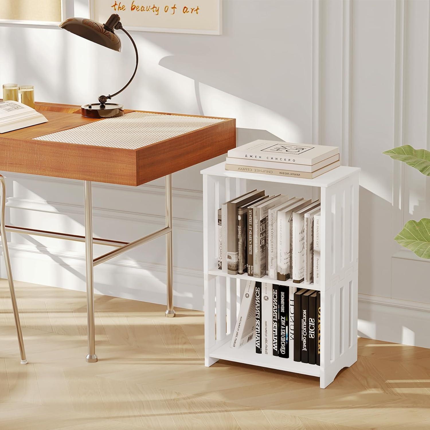 White PVC 3-Tier Minimalist End Table with Storage Shelves