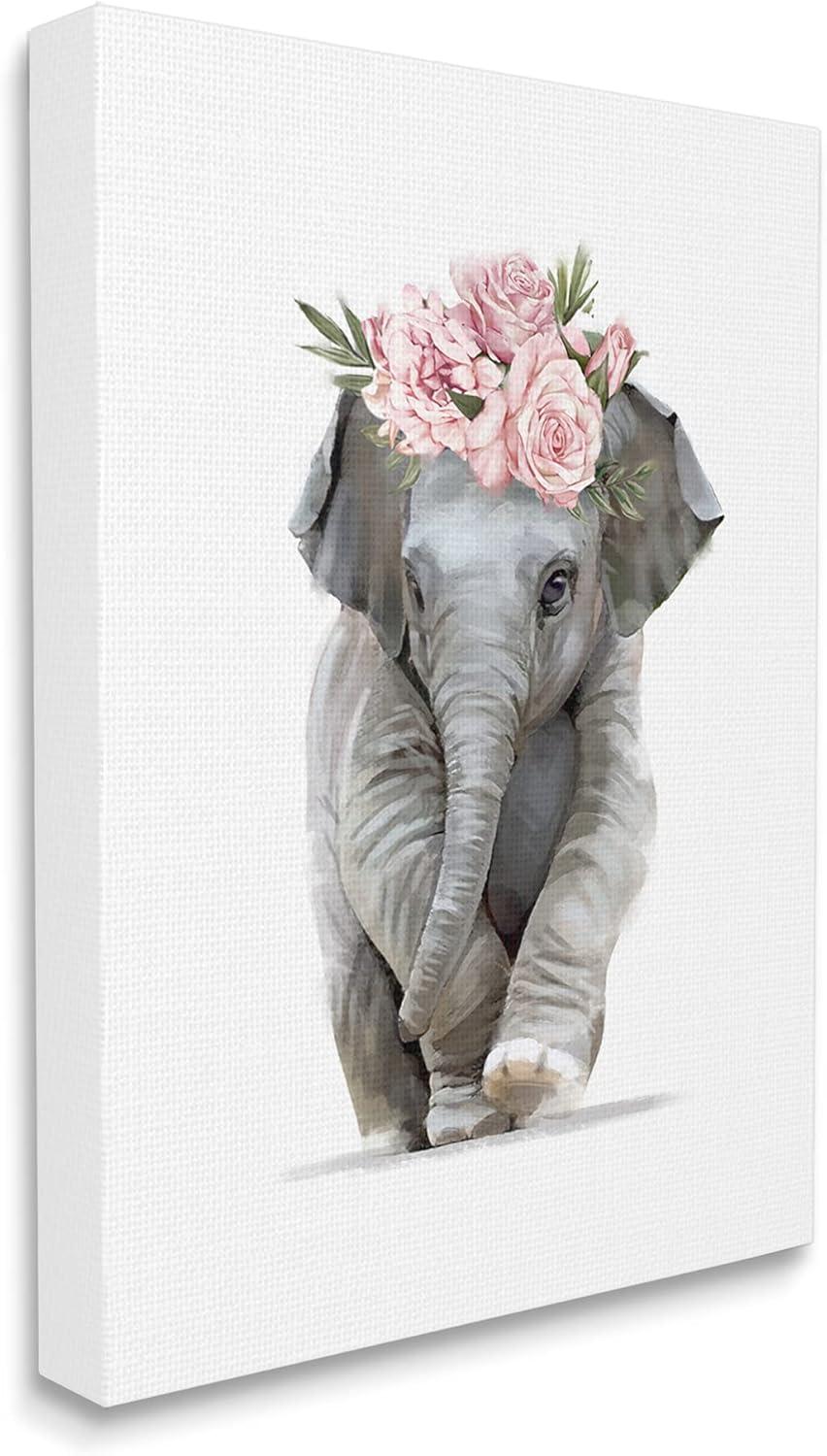 Stupell Industries " Precious Rose Crown Baby Elephant Chic Florals " by Ziwei Li