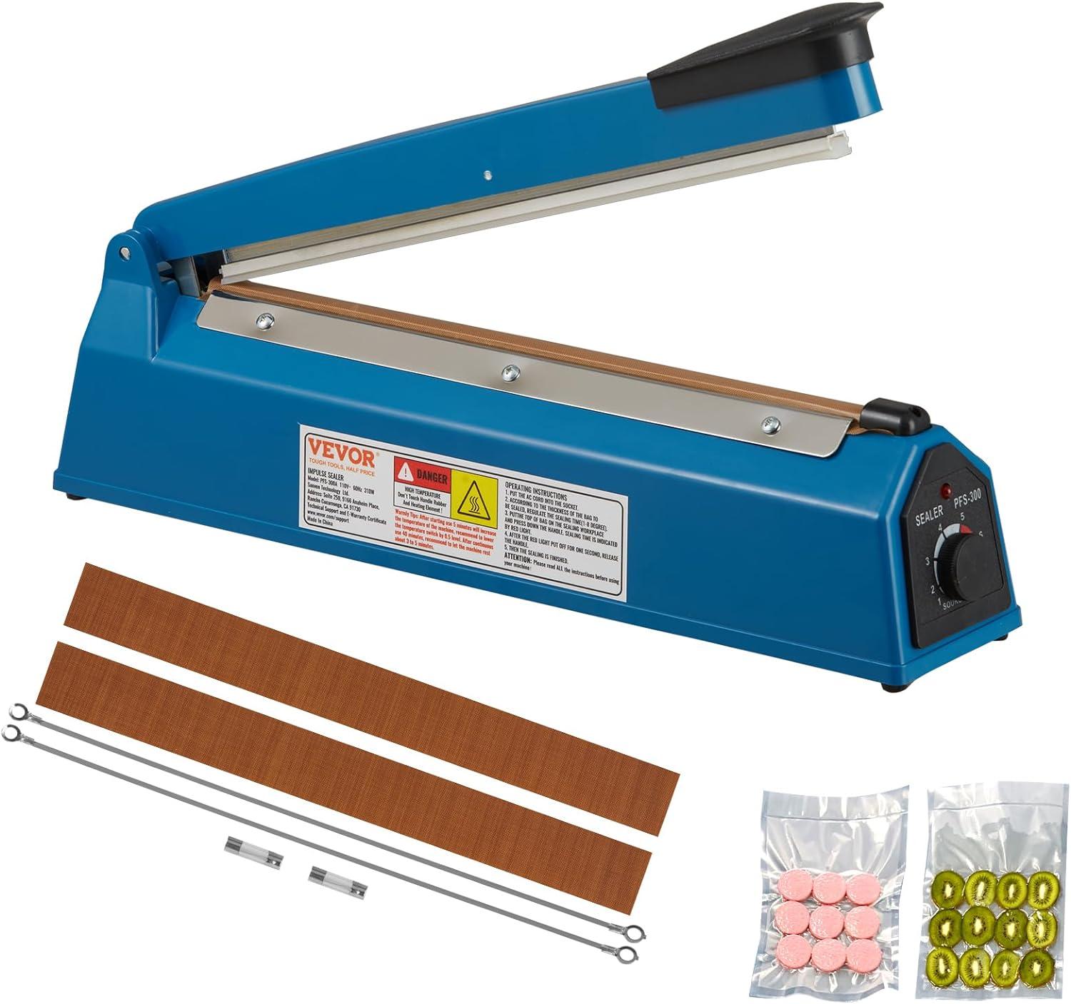 Impulse Sealer 12 inch, Manual Heat Seal Machine with Adjustable Heating Mode, ABS Shrink Wrap Bag Sealers for Plastic Mylar PE PP Bags, Portable Poly Bag Sealing Machine with Extra Replace Kit