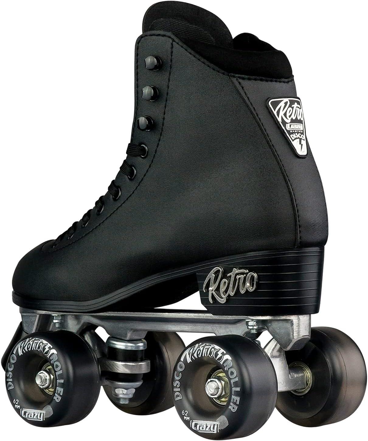 Crazy Skates Black Retro Roller Skates - Classic Style Quad Skates For Women And Girls - 6