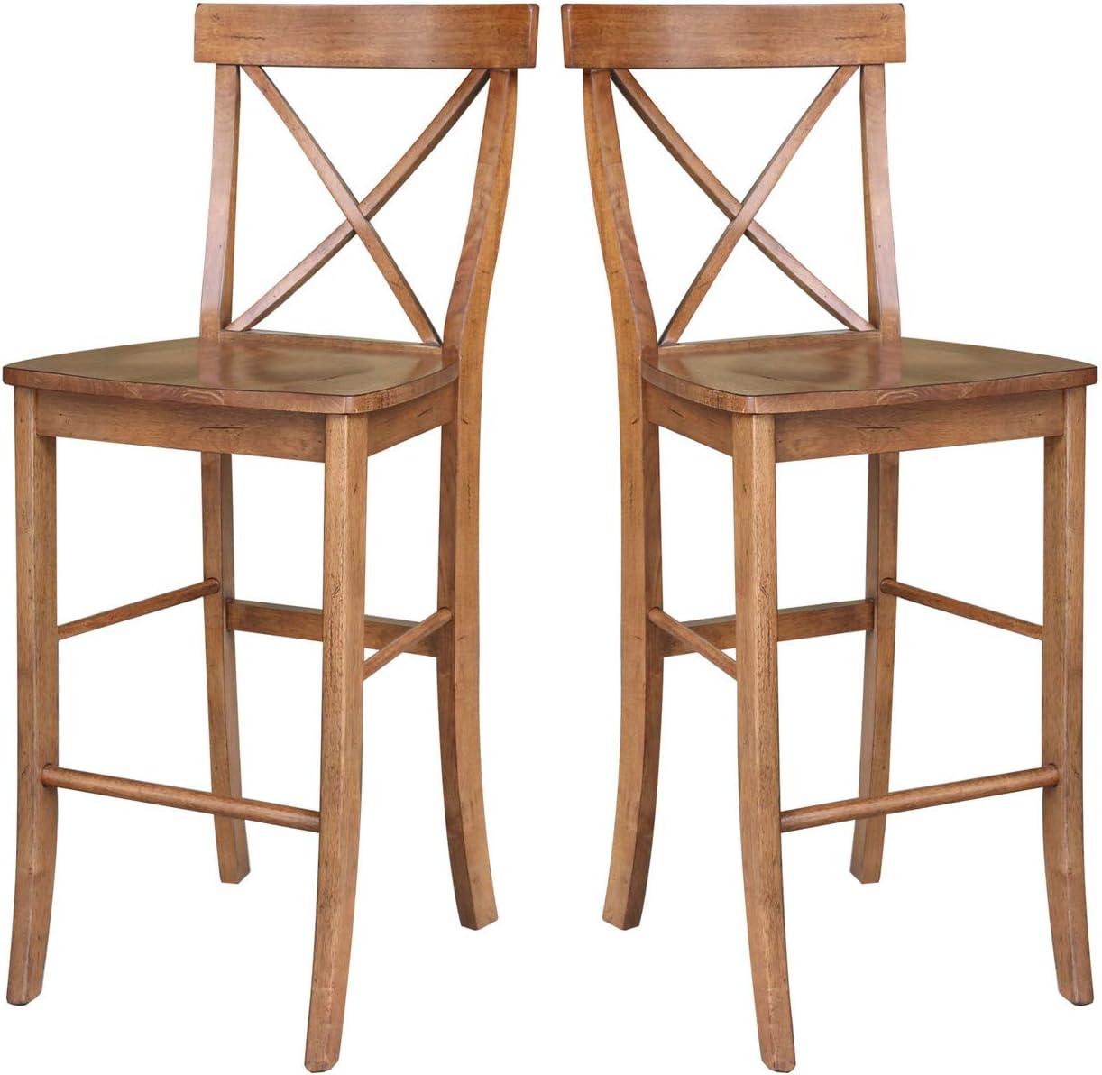 30" X Back Barstool Distressed Oak - International Concepts: Solid Wood, Square Seat, Armless