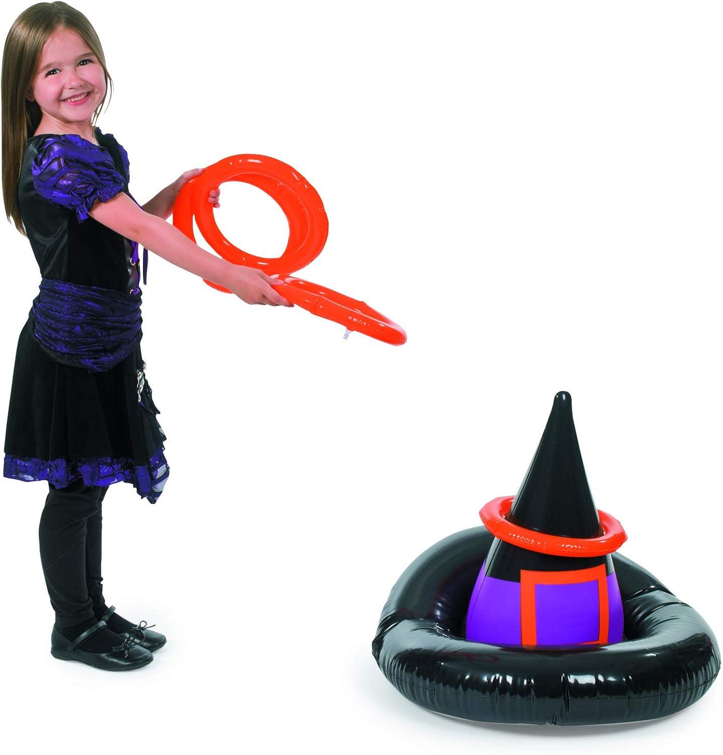 Inflatable Black Witch Hat Ring Toss Game with Orange Rings