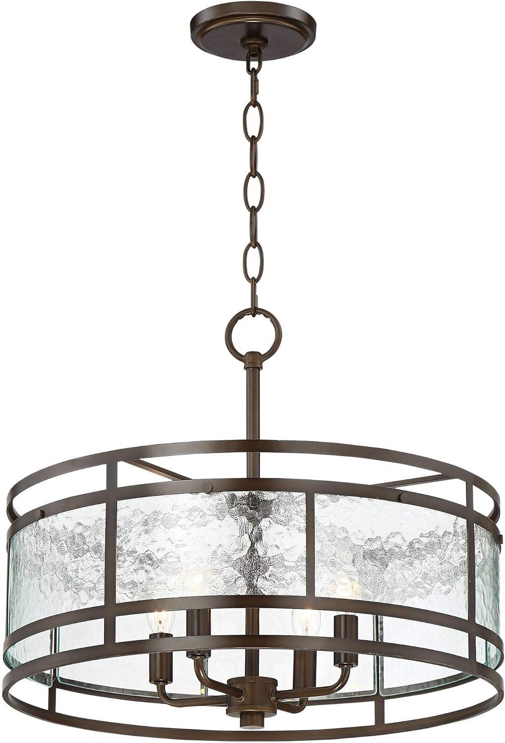 Franklin Iron Works Edinger Oil Rubbed Bronze Pendant Chandelier 20" Wide Rustic Clear Waterglass Textured Shade 4-Light Fixture for Dining Room House