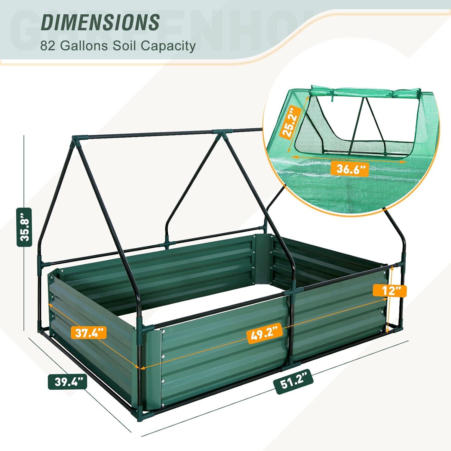 Green Galvanized Steel Raised Garden Bed with Greenhouse