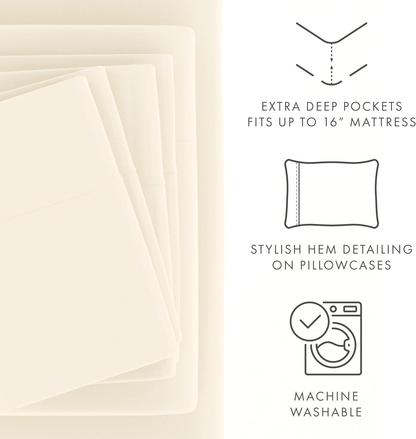 Ivory Twin Deep Pocket Microfiber Bed Sheet Set