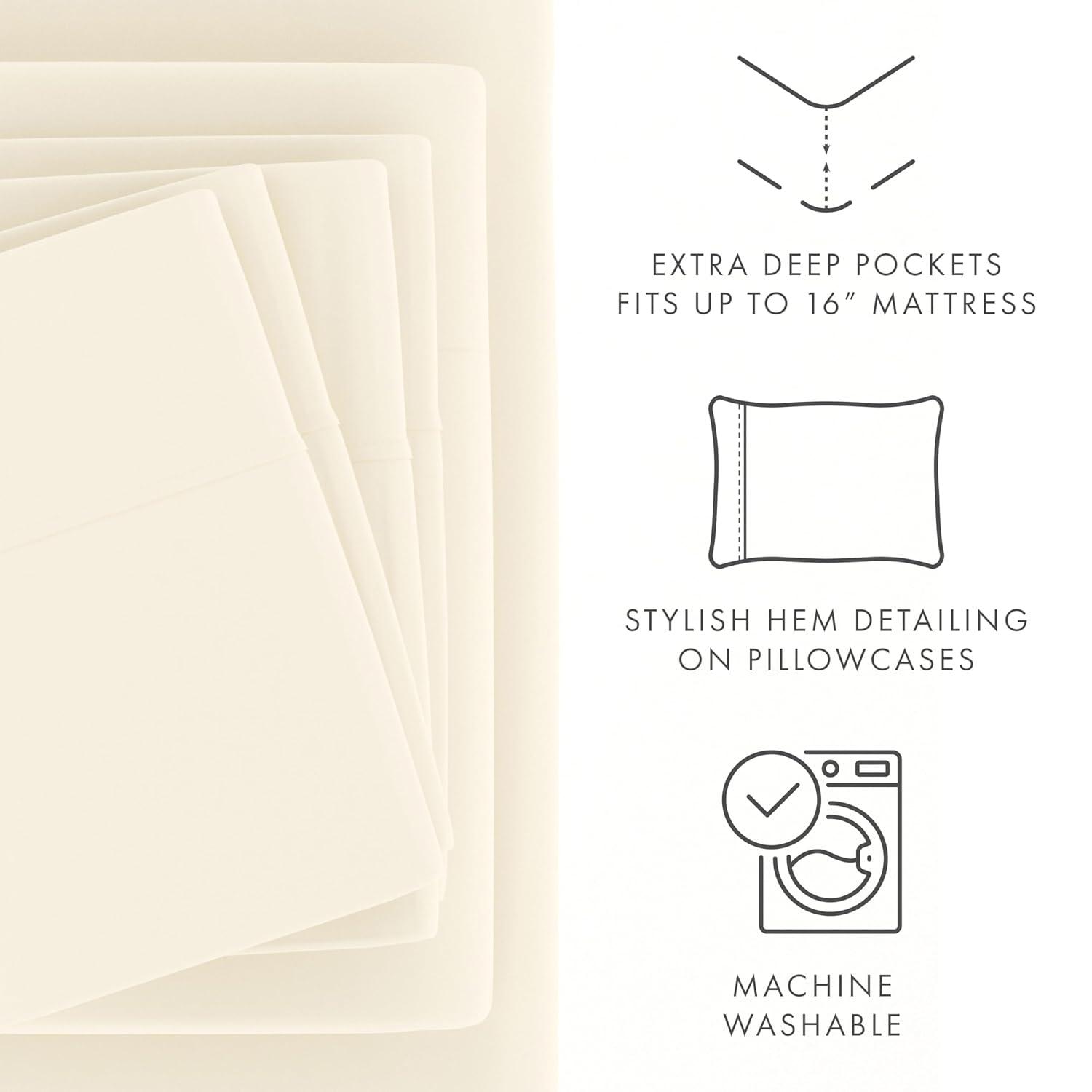 Linen Market Twin Sheet Set 4 Piece - Ultra Comfortable & Breathable Cooling Twin Bed Sheets - Deep Pocket & Wrinkle-Free Sheets Fits 16" Mattress - Extra Soft & Oeko-TEX Certified - Ivory