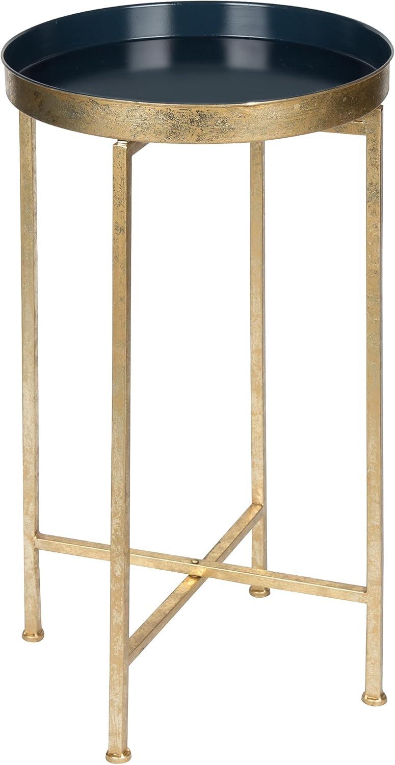 Kate and Laurel Celia Round Metal Tea Table, 14x14x25.75, Gold and Navy Blue
