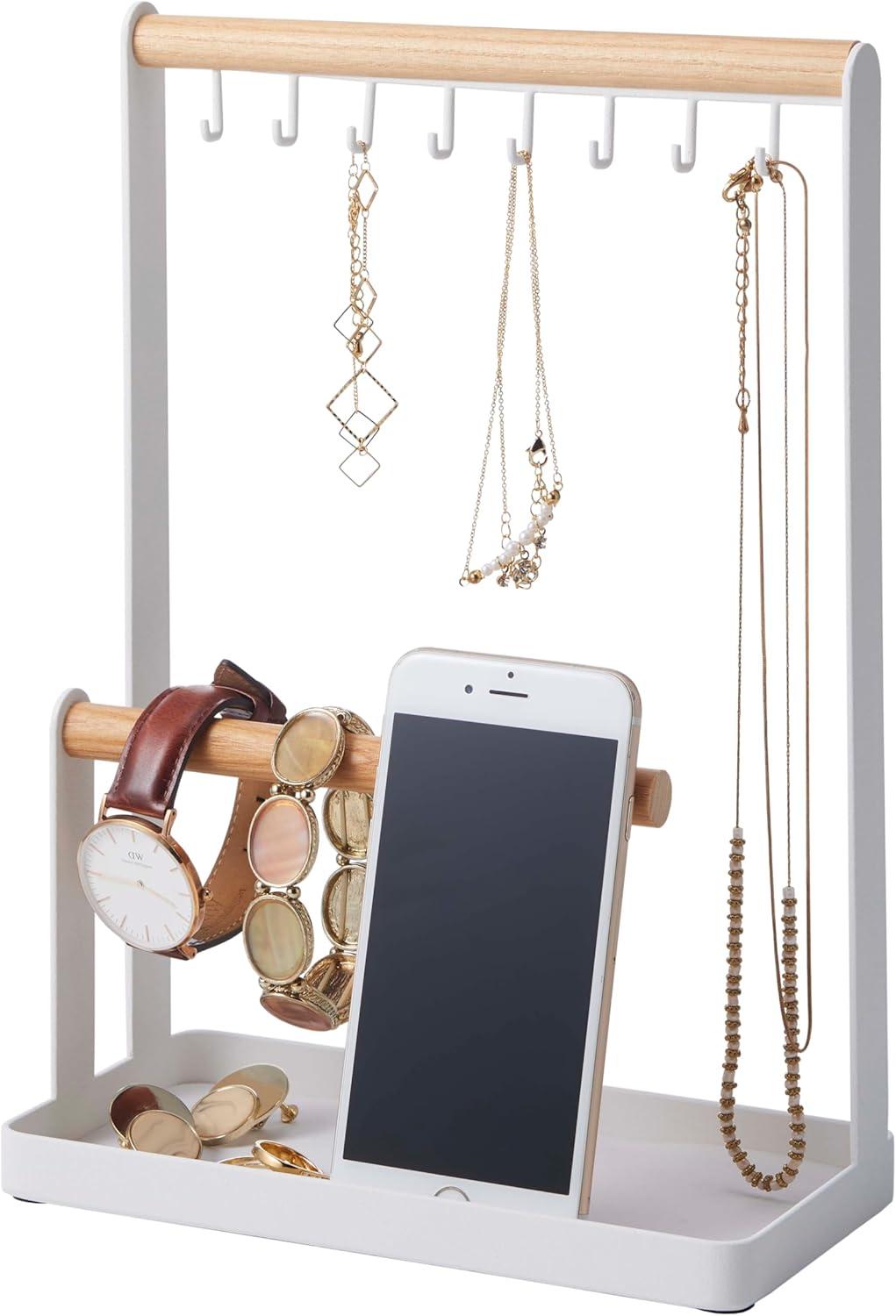 Tosca Yamazaki Home 4-Tier Accessory Tray, Jewelry Holder & Storage Organizer, Steel + Wood, Handles