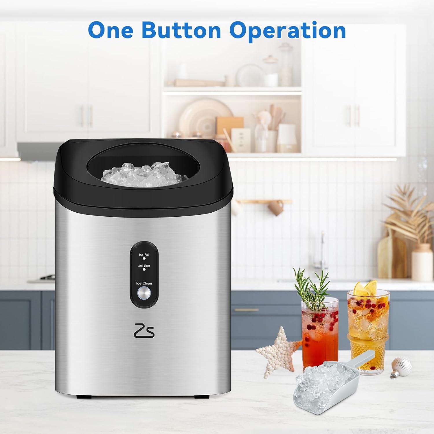 Ice Maker Countertop with Soft Chewable Ice, Portable Ice Maker with Self-Cleaning, 33Lbs/24Hrs, One-Key Operation, Compact Ice Maker with Ice Scoop/Basket for Home/Kitchen/Office/Bar