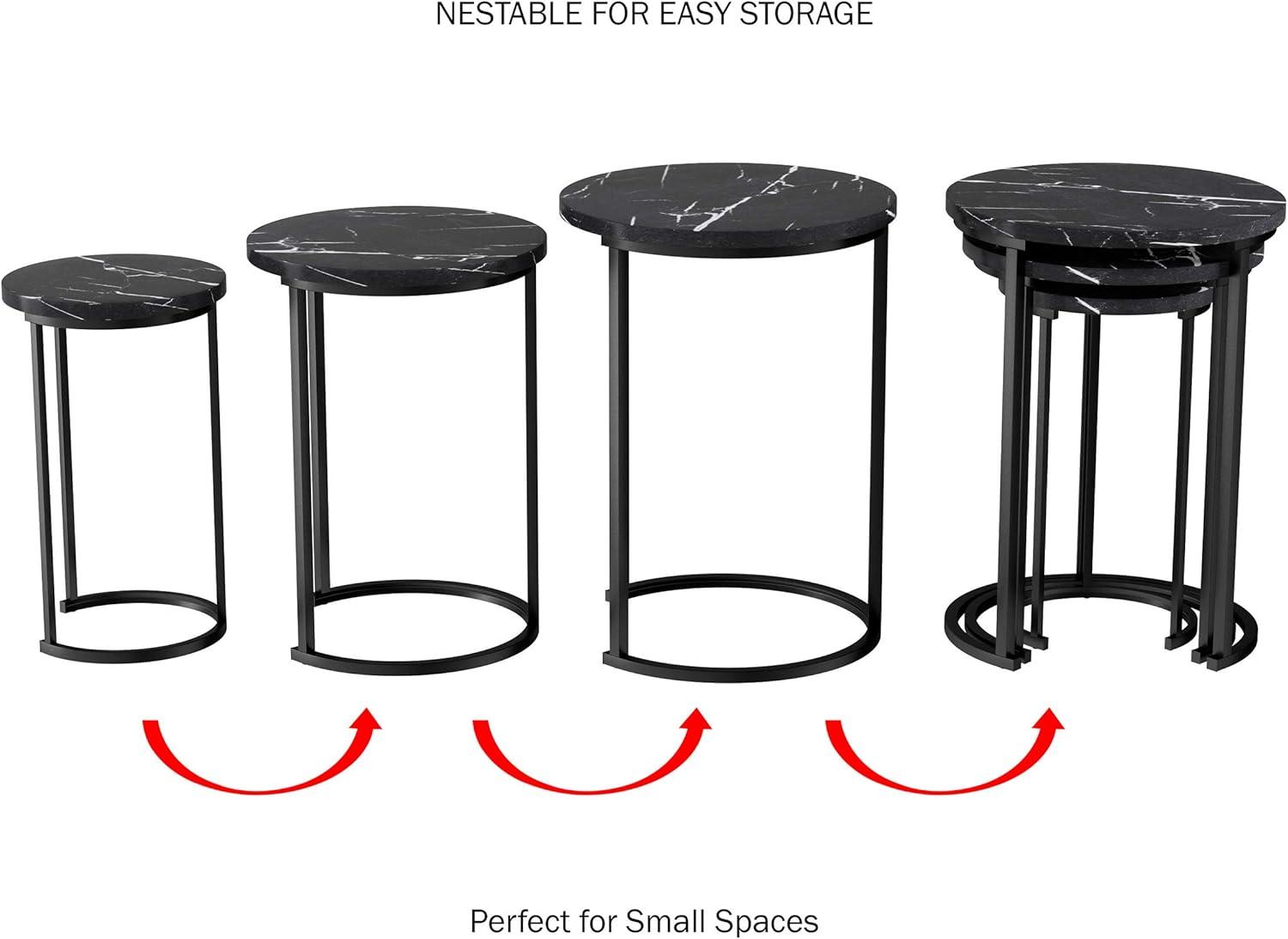 Black Faux Marble and Metal Round Nesting Tables Set of 3