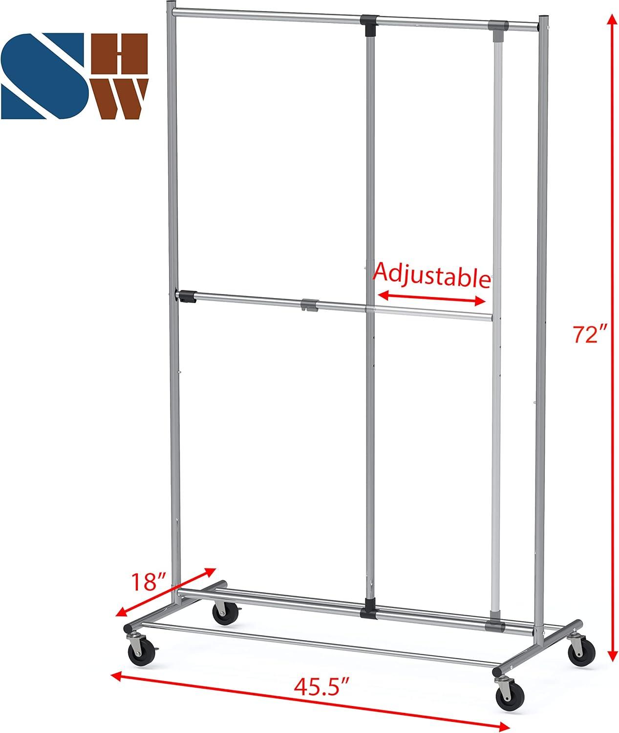 Simple Houseware Dual Bar Adjustable Garment Rack, 72-inch Height, Chrome