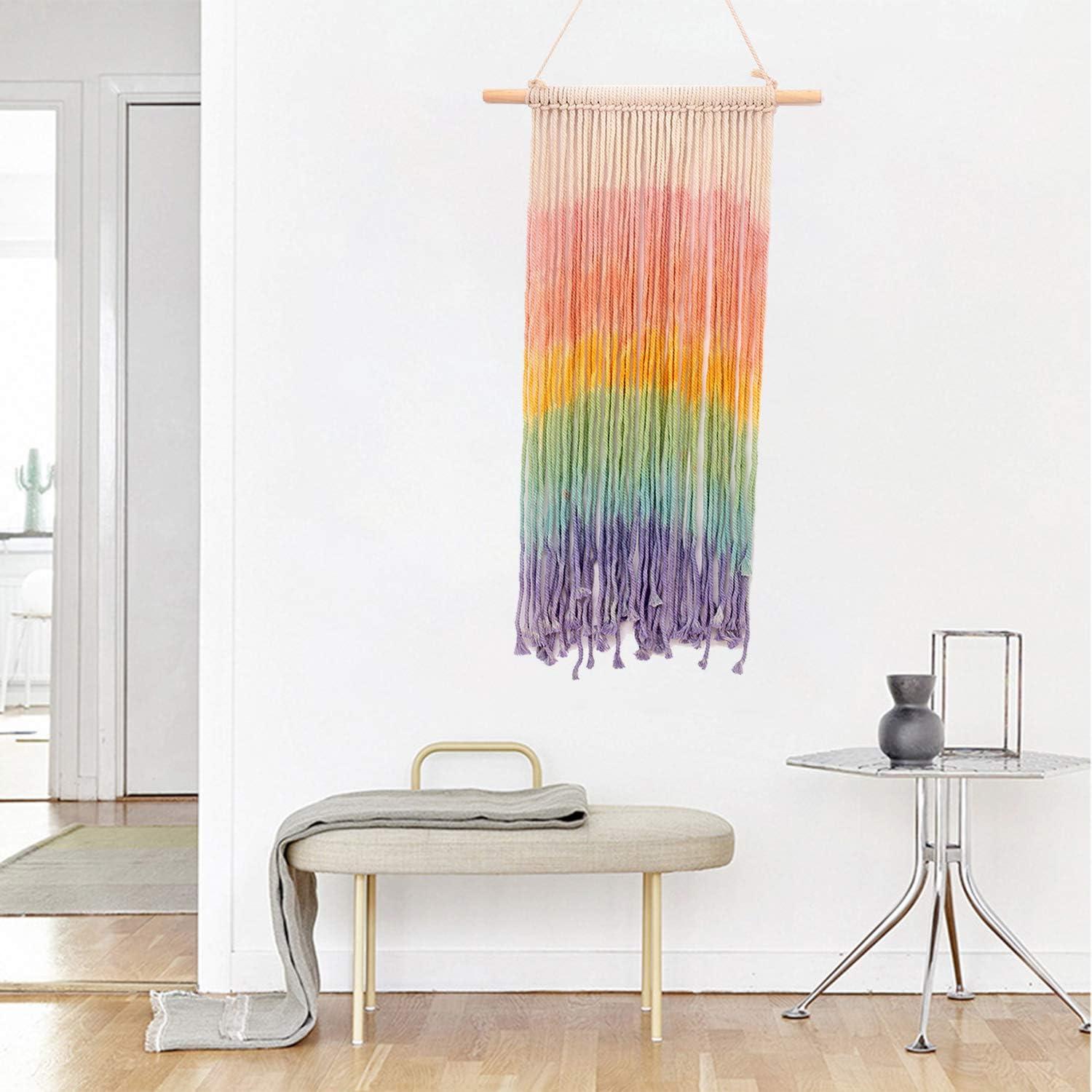 Simpkeely Macrame Wall Hanging, Rainbow Colorful Handmade Woven Cotton Wall Art Boho Bohemian Home Décor for Bedroom, Dorm Room, Living Room, Apartment, 16” W x 30” L