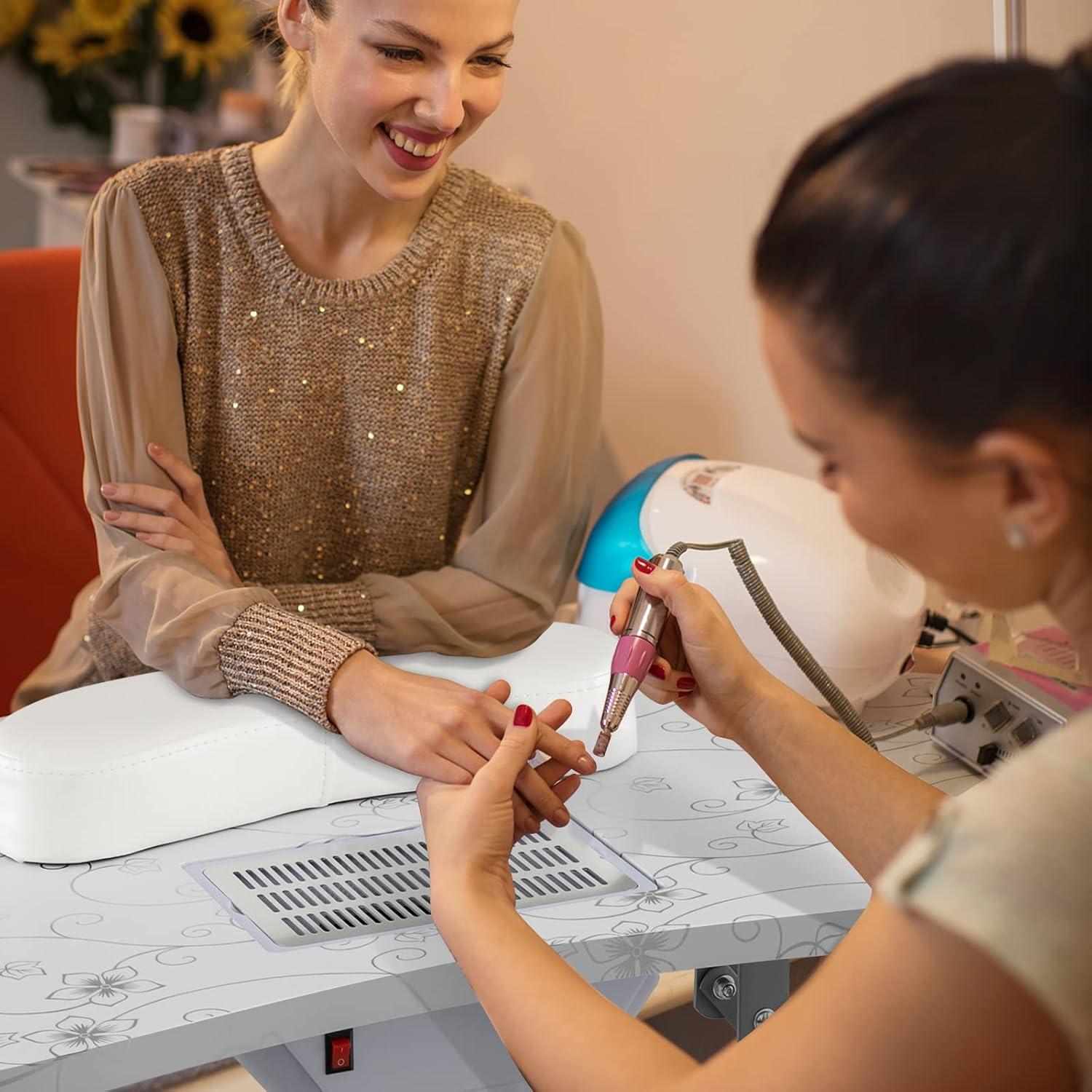 White Foldable Manicure Table with LED Lamp and Dust Collector