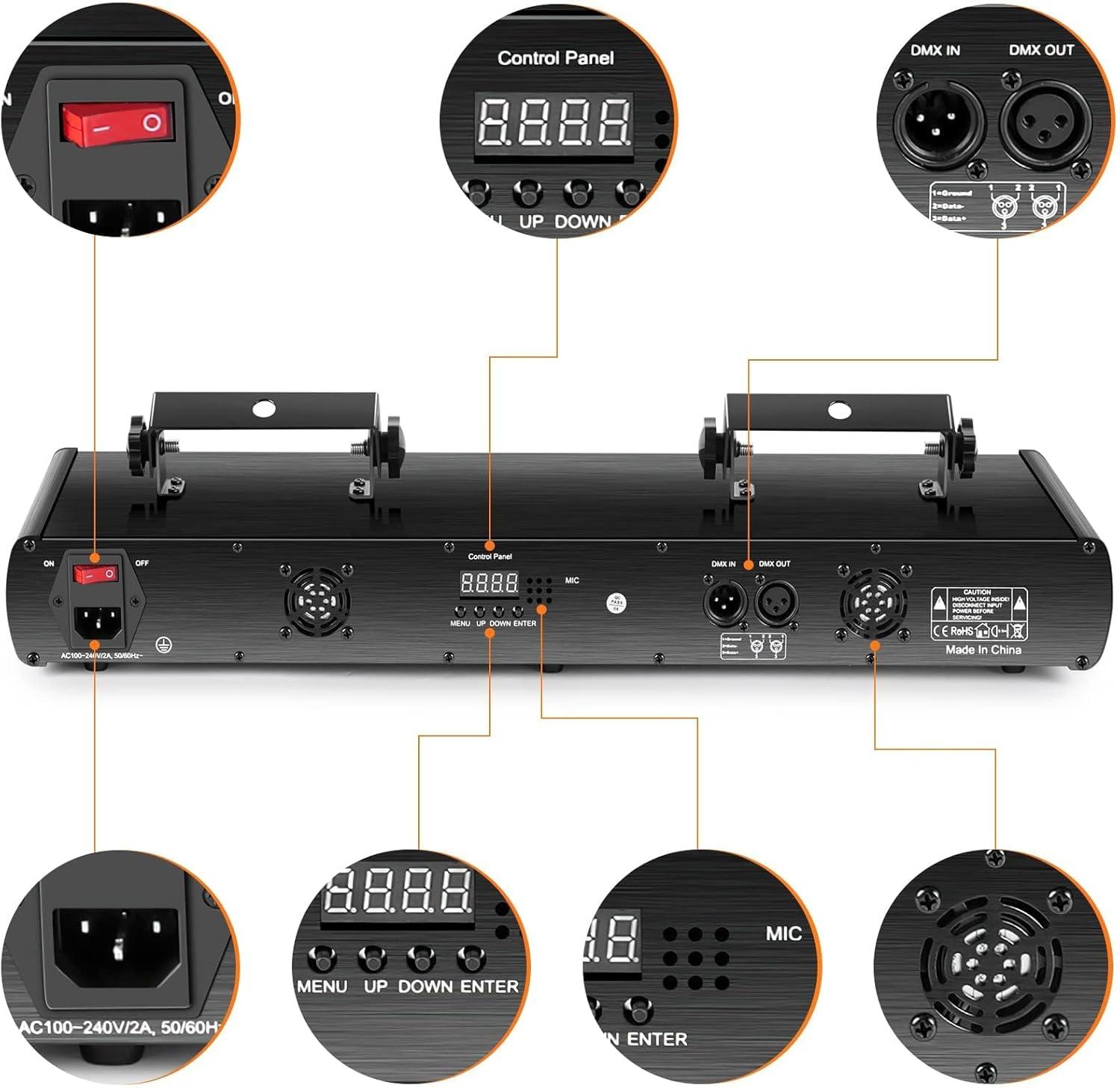 U`King Stage Laser Light, 5 Beam Sound Activated DJ Party Lights RGBYC LED Music Projector with Remote Control DMX for Dancing Birthday Bar Pub Stage