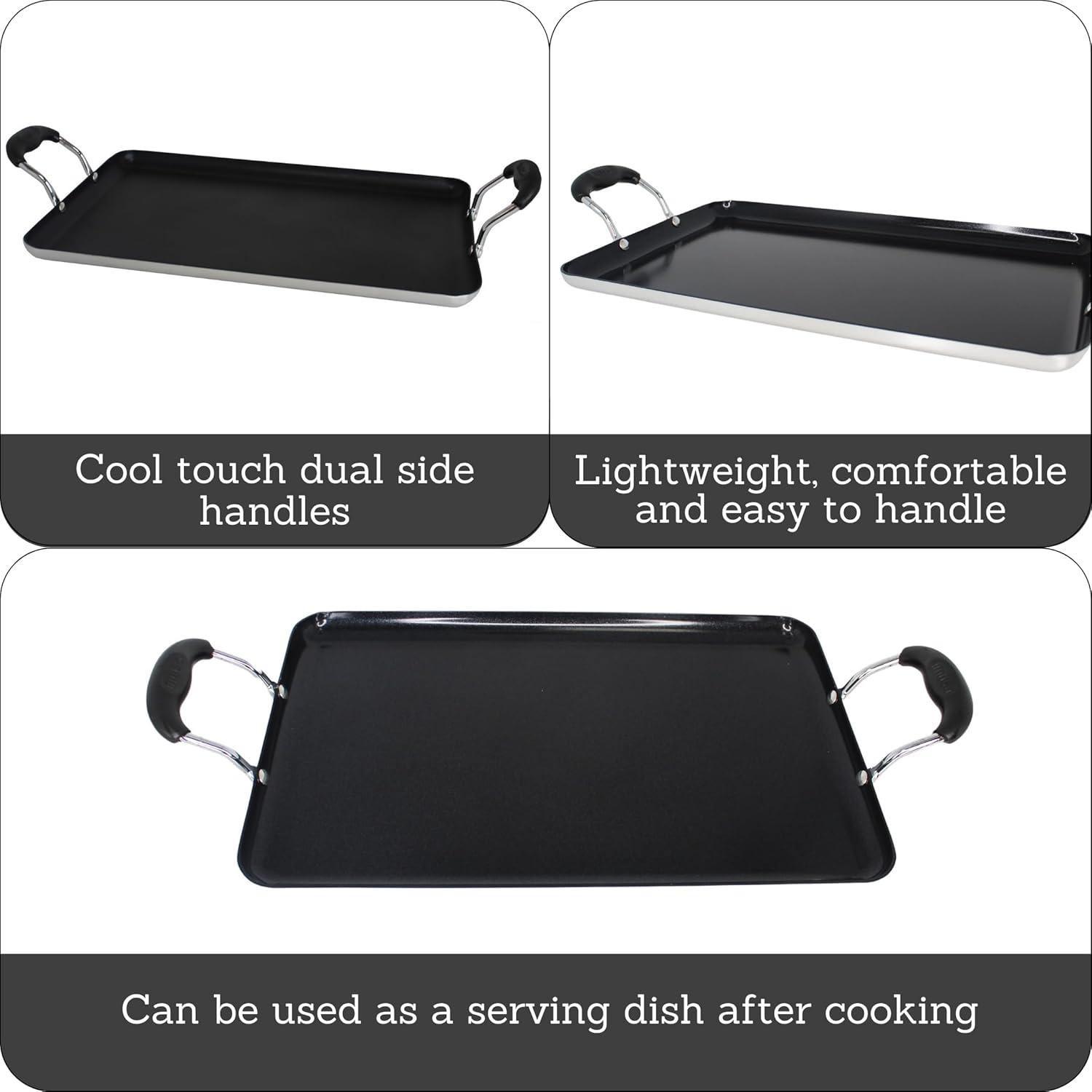 IMUSA 17"x10"Ceramic Double Burner Griddle Black: Stovetop Griddle, Aluminum, Hand Wash, Electric & Gas Compatible