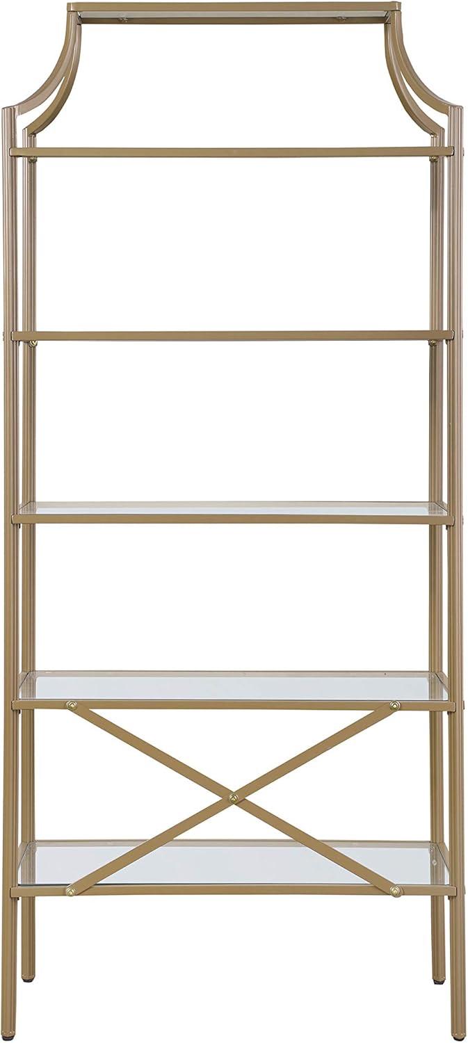 xrboomlife Art  5  Bookcase Etagere Metal Bookshelf Clear Tempered Glass Shelves Gold 804393