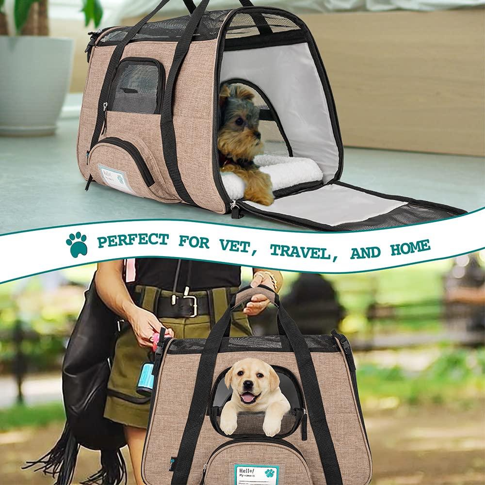 PetAmi Airline Approved Pet Carrier for Cat Dog, Soft Sided Travel Supplies Accessories, Ventilated Carrying Bag Kitten Puppy (Heather Taupe, Small)