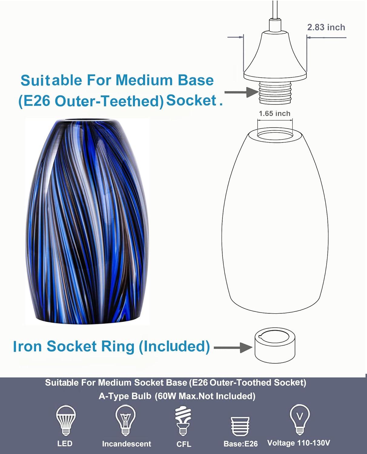 Oval Glass Lamp Shade Only Art Glass Lamp Covers Light Fixture Replacement for Kitchen Island Mini pendant Ceiling Lights Chandelier Hand Blown Glass Shade Replacement (Brown and Blue）