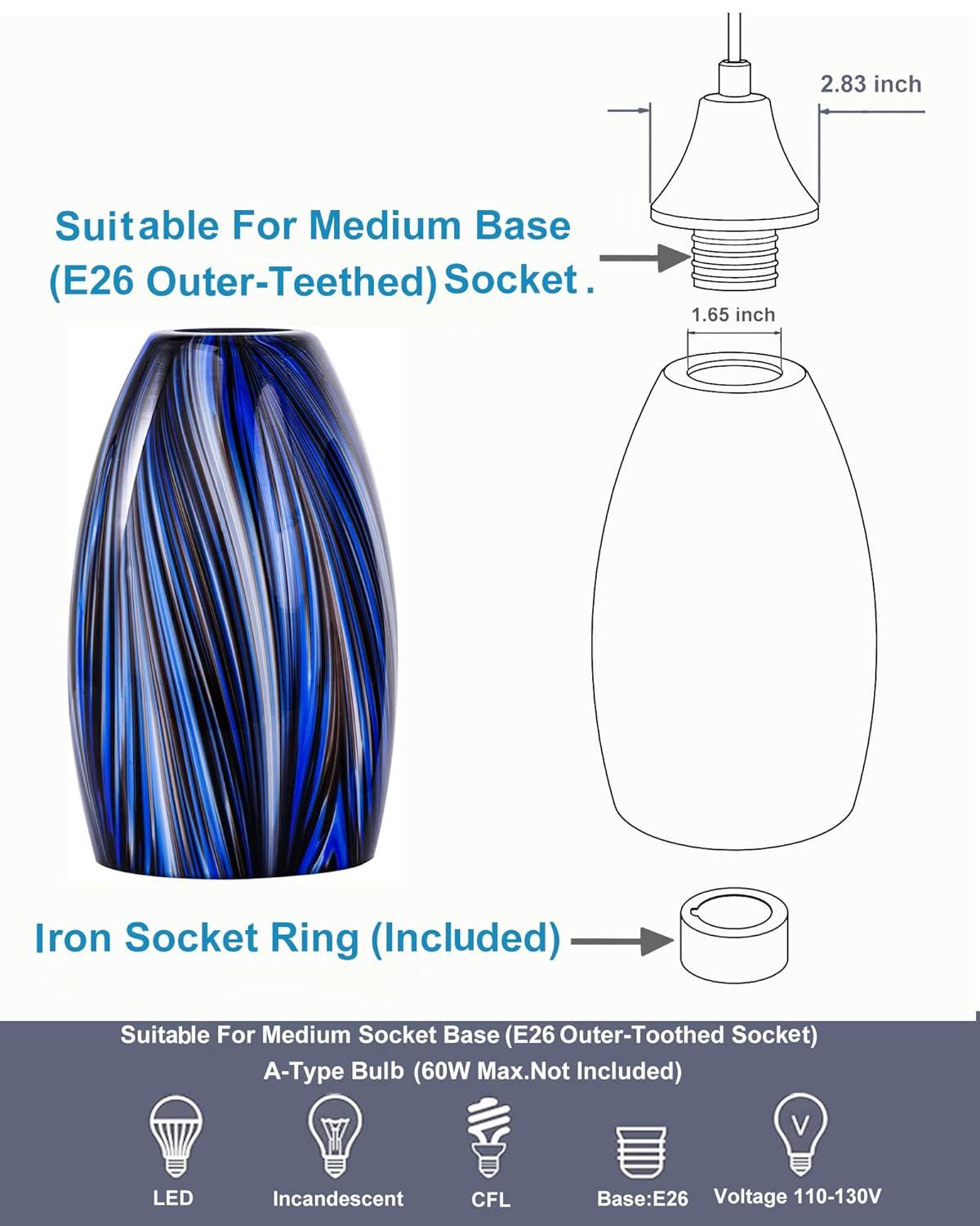 Oval Glass Lamp Shade Only Art Glass Lamp Covers Light Fixture Replacement for Kitchen Island Mini pendant Ceiling Lights Chandelier Hand Blown Glass Shade Replacement (Brown and Blue）