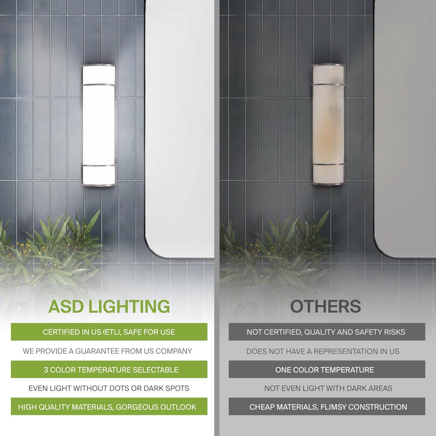 ASD LED 48 Inch Wall Mount Vanity Lighting Fixture | 35W 3200LM 3000K-5000K 120V | 3CCT, Dimmable, Energy Star, ETL Listed | Bathroom Linear Light Bar, Long Tube Bath Sconce | Nickel