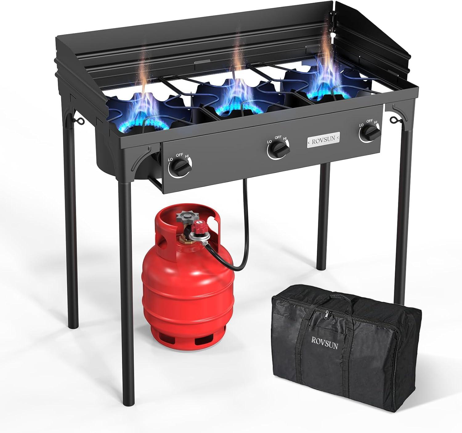 Black Cast Iron 3-Burner Outdoor Propane Gas Stove