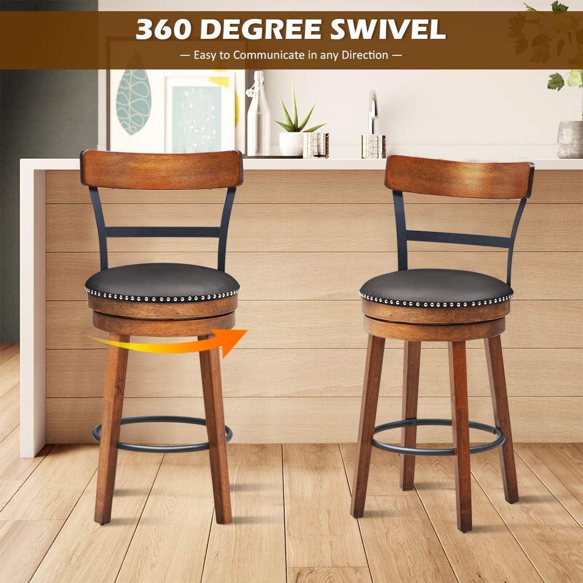 GVN Set of 2 25.5 Inch Swivel Counter Height Bar Stool, Bar Height Stools, Counter Height Bar Stools for Kitchen, Dining Room