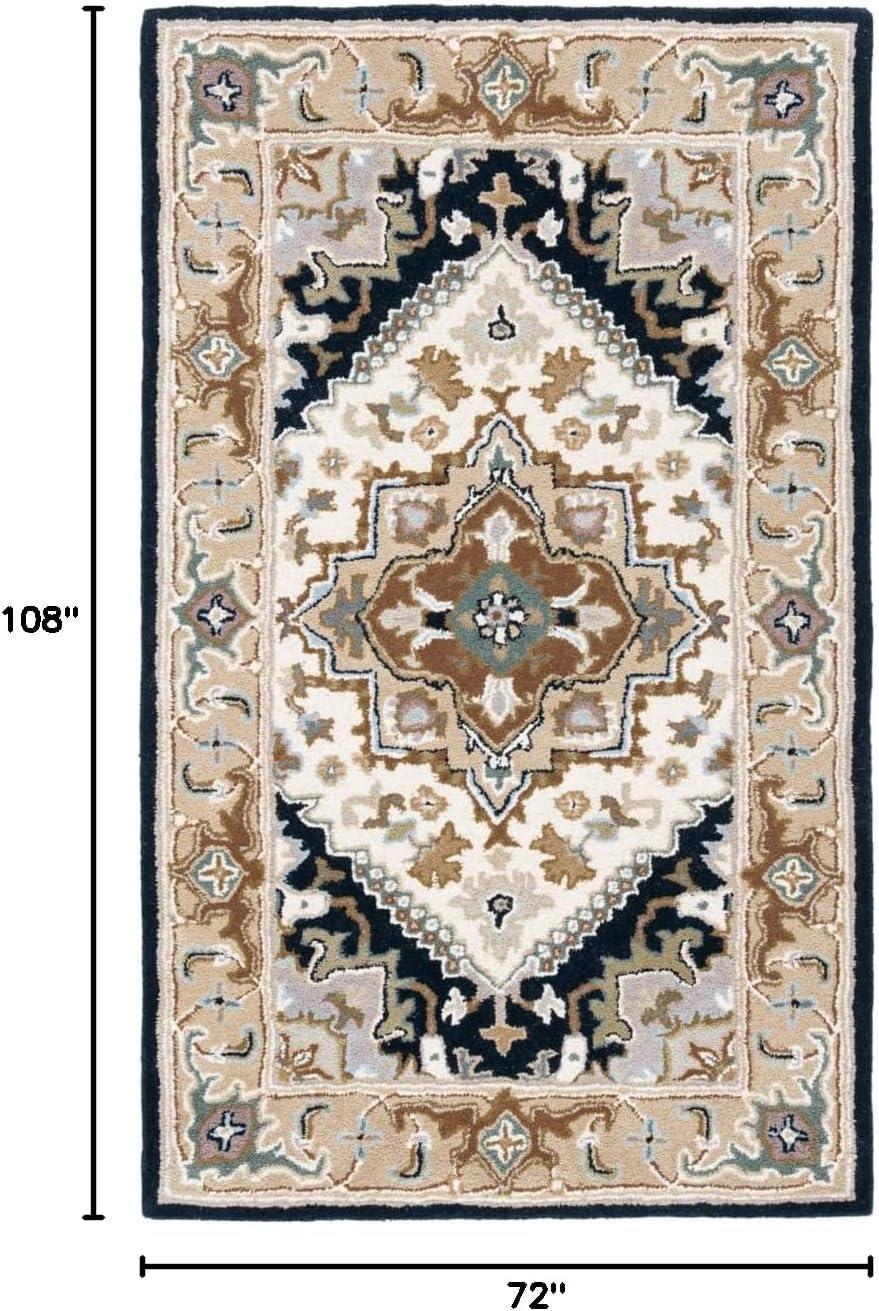 SAFAVIEH Heritage York Oriental Wool Area Rug, Beige/Navy, 6' x 9'