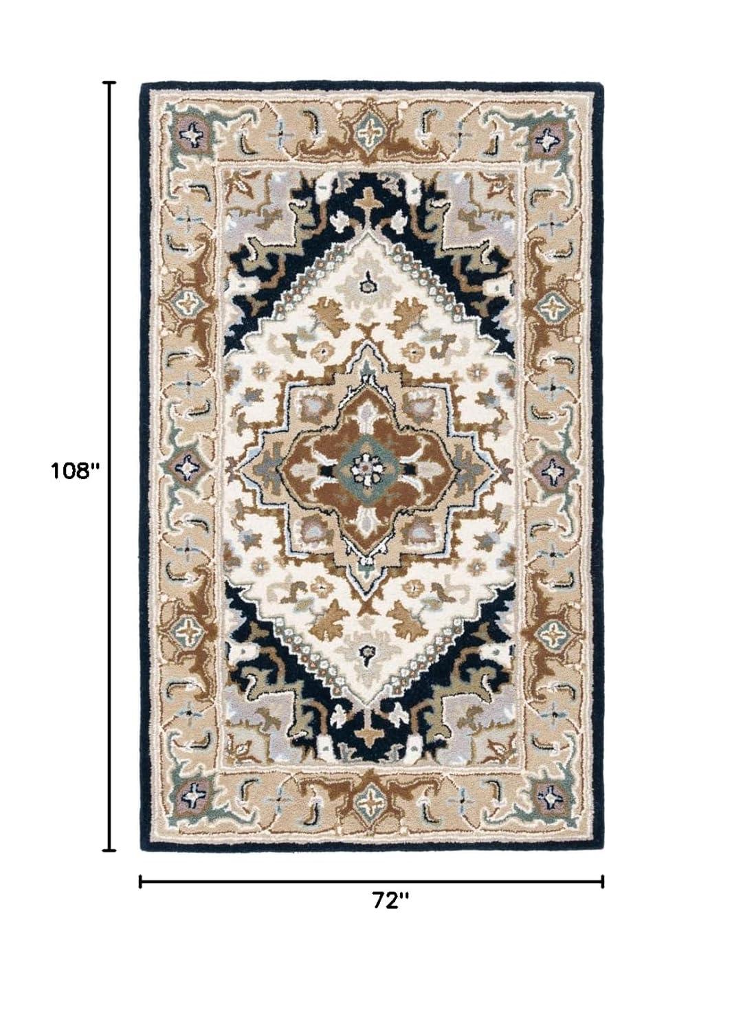 SAFAVIEH Heritage York Oriental Wool Area Rug, Beige/Navy, 6' x 9'