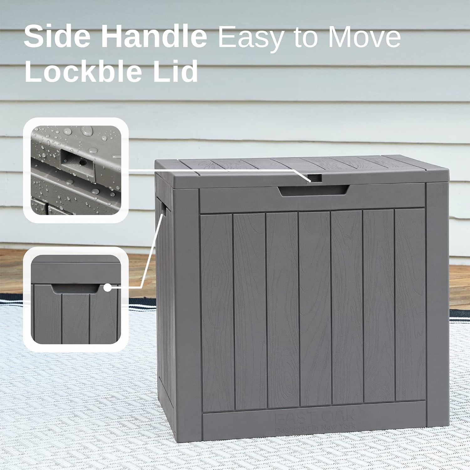 East Oak 31 Gal Selflock Resin Deck Box Deep Gray: Weather-Resistant Storage, Easy Snap Assembly, Lockable