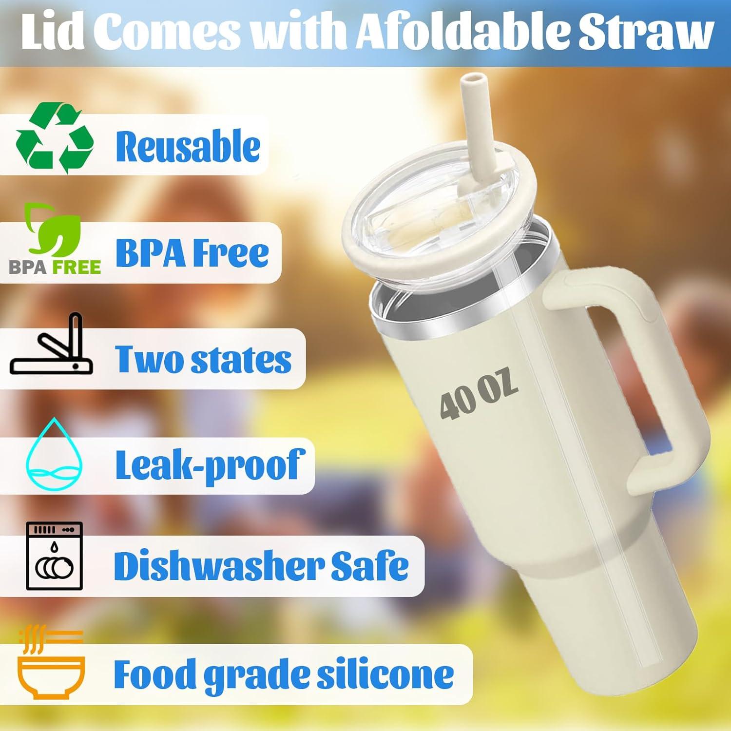 Flip Straw Lid 2 Pack for 40 oz Tumbler - Spill Proof Cover - Splash Resistant - Traveler