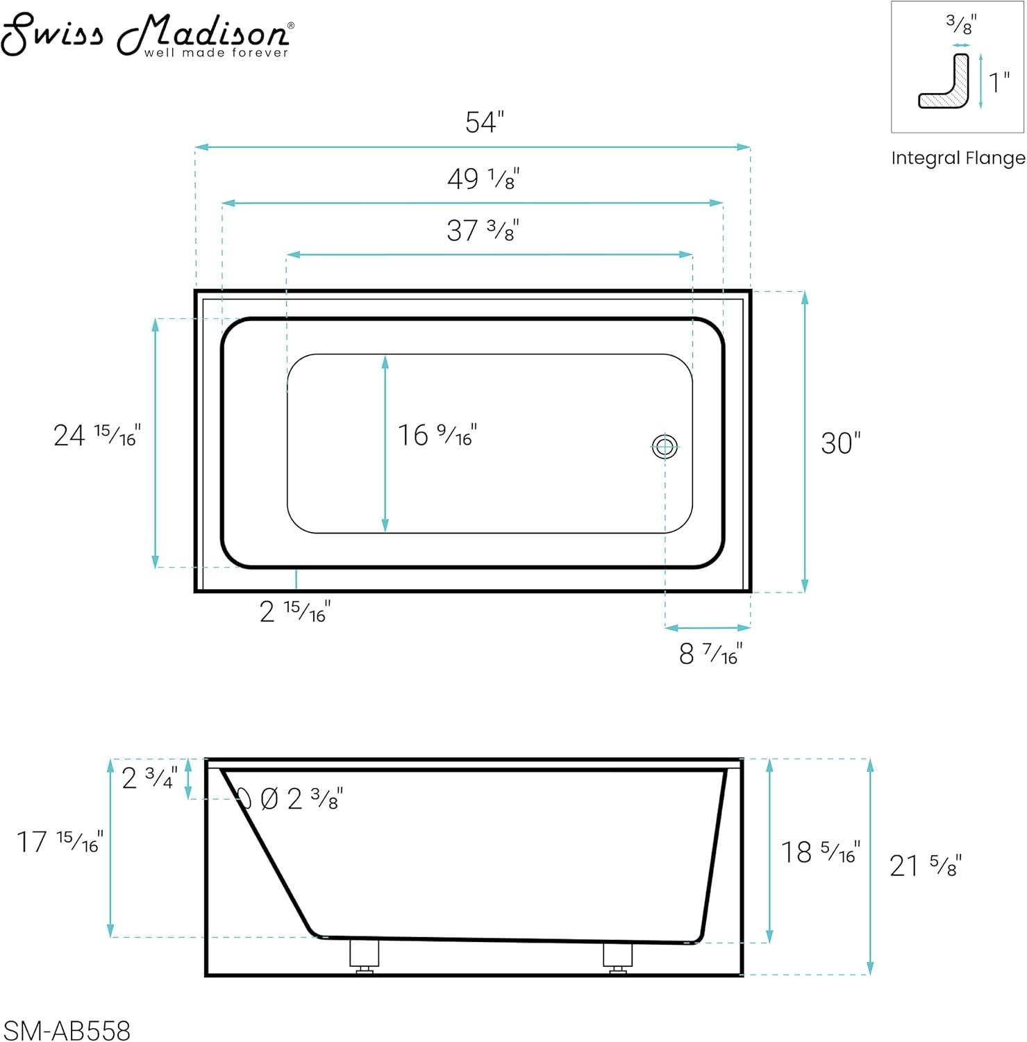 Voltaire 54" x 30" Alcove Bathtub with Apron