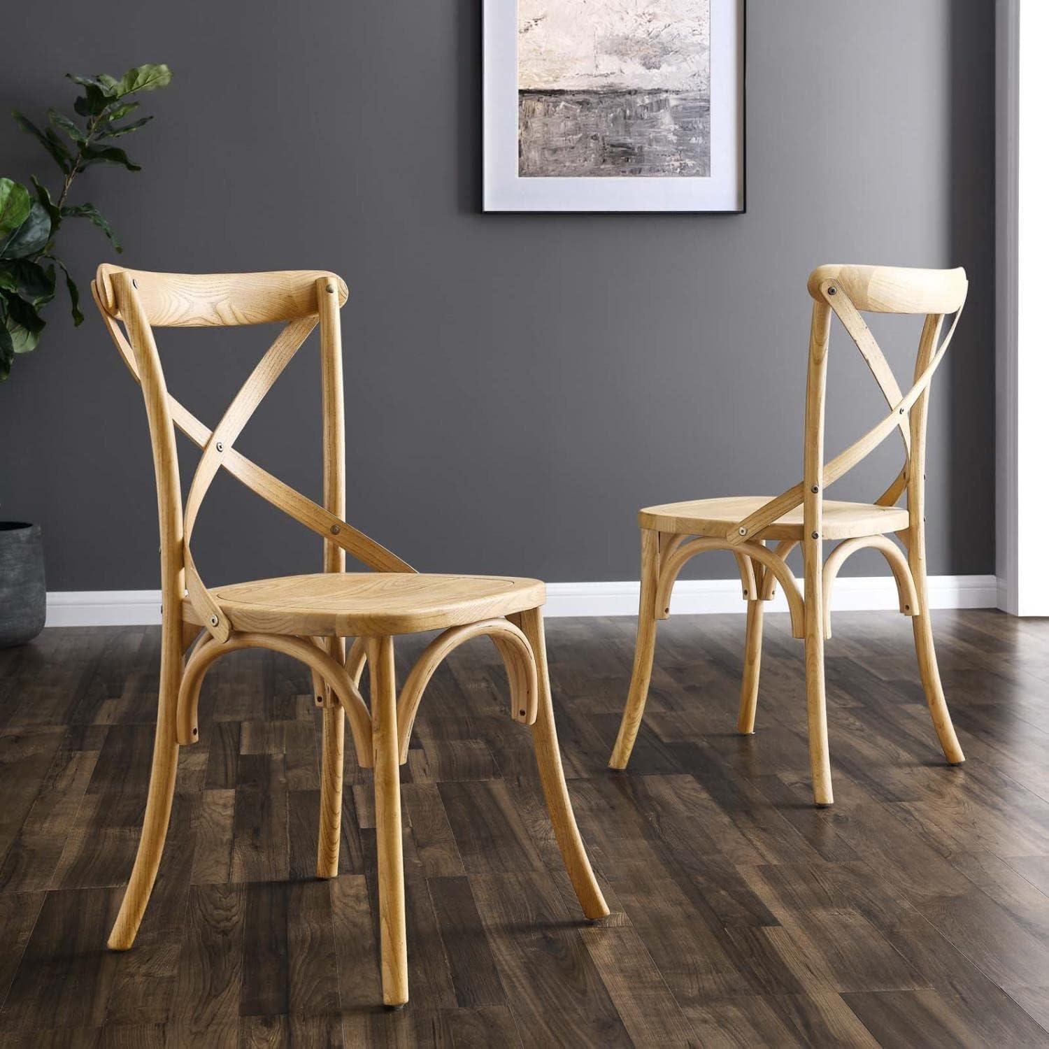 Natural Elm Wood X-Brace Back Dining Side Chair