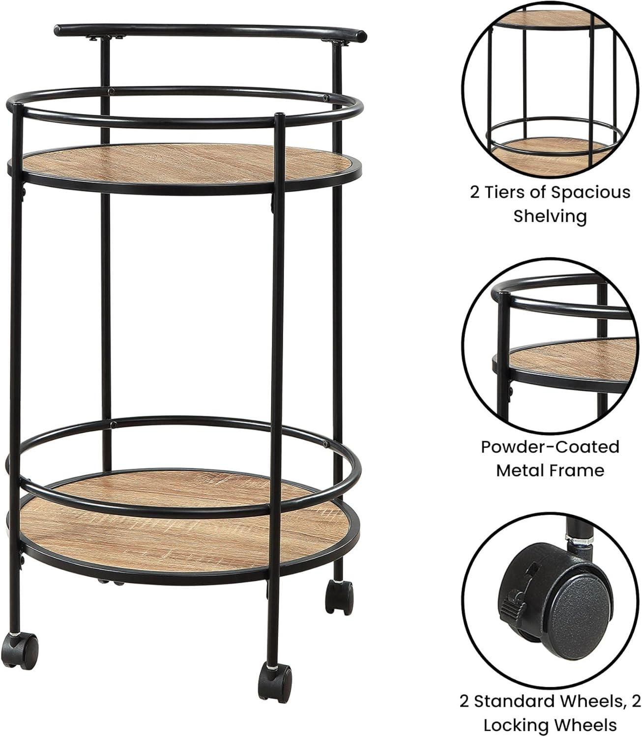 Designs2Go Charlie Serving Bar Cart in Beige Wood with Black Metal Frame