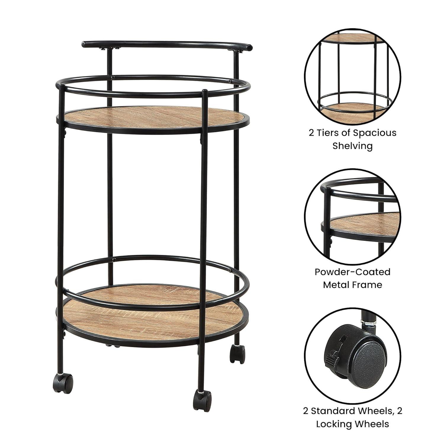 Designs2Go Charlie Serving Bar Cart in Beige Wood with Black Metal Frame