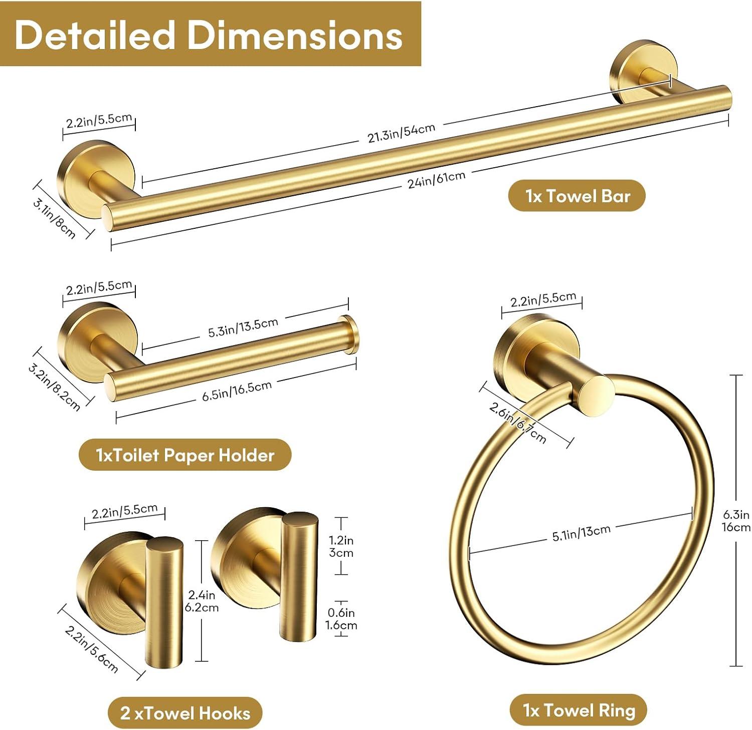 Brushed Gold 5-Piece Stainless Steel Bathroom Hardware Set