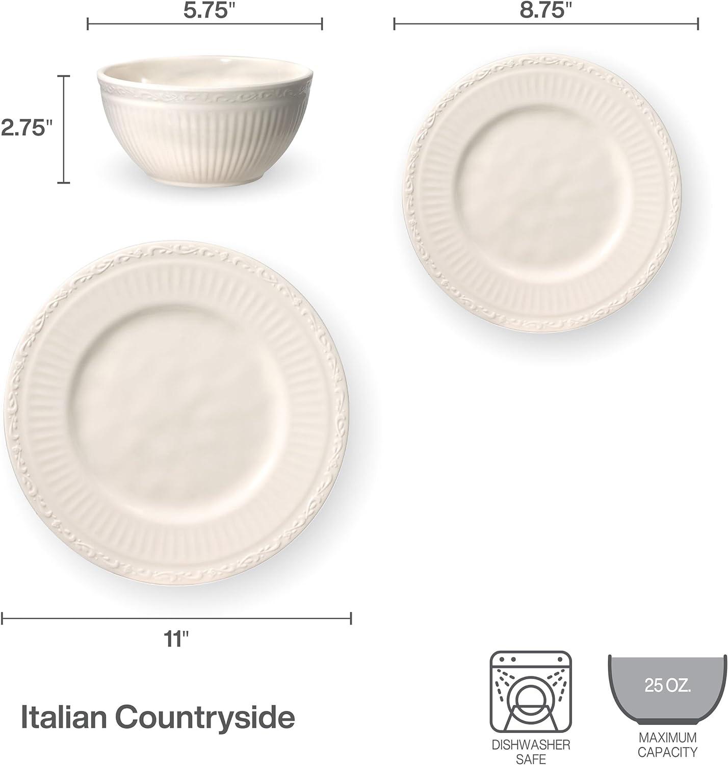 Cream Melamine 12-Piece Dinnerware Set, Service for 4