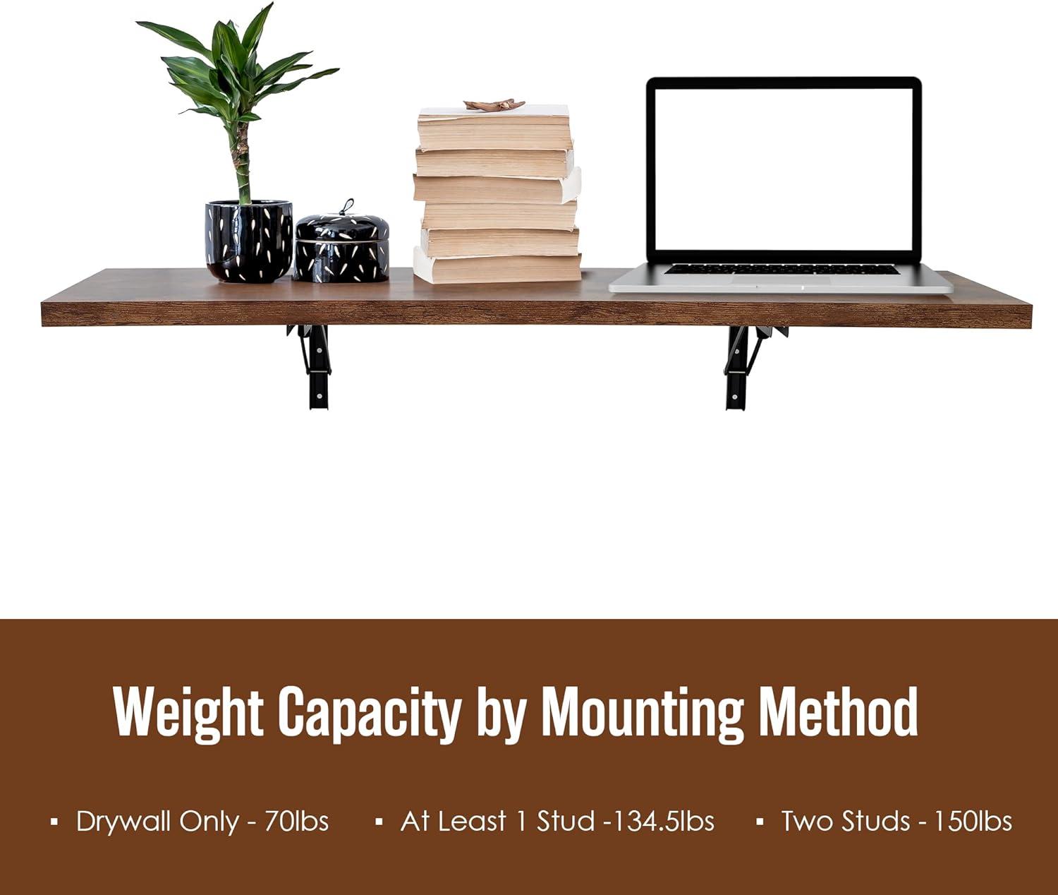 Houseables Wall Mounted Desk, Murphy Desk, Wall Mounted Folding Table, Laundry Folding Table, Fold Down Work Bench, Foldable Mount Station, Floating Bar, Hanging, Dining Room, Kitchen, 48 x 16, Brown