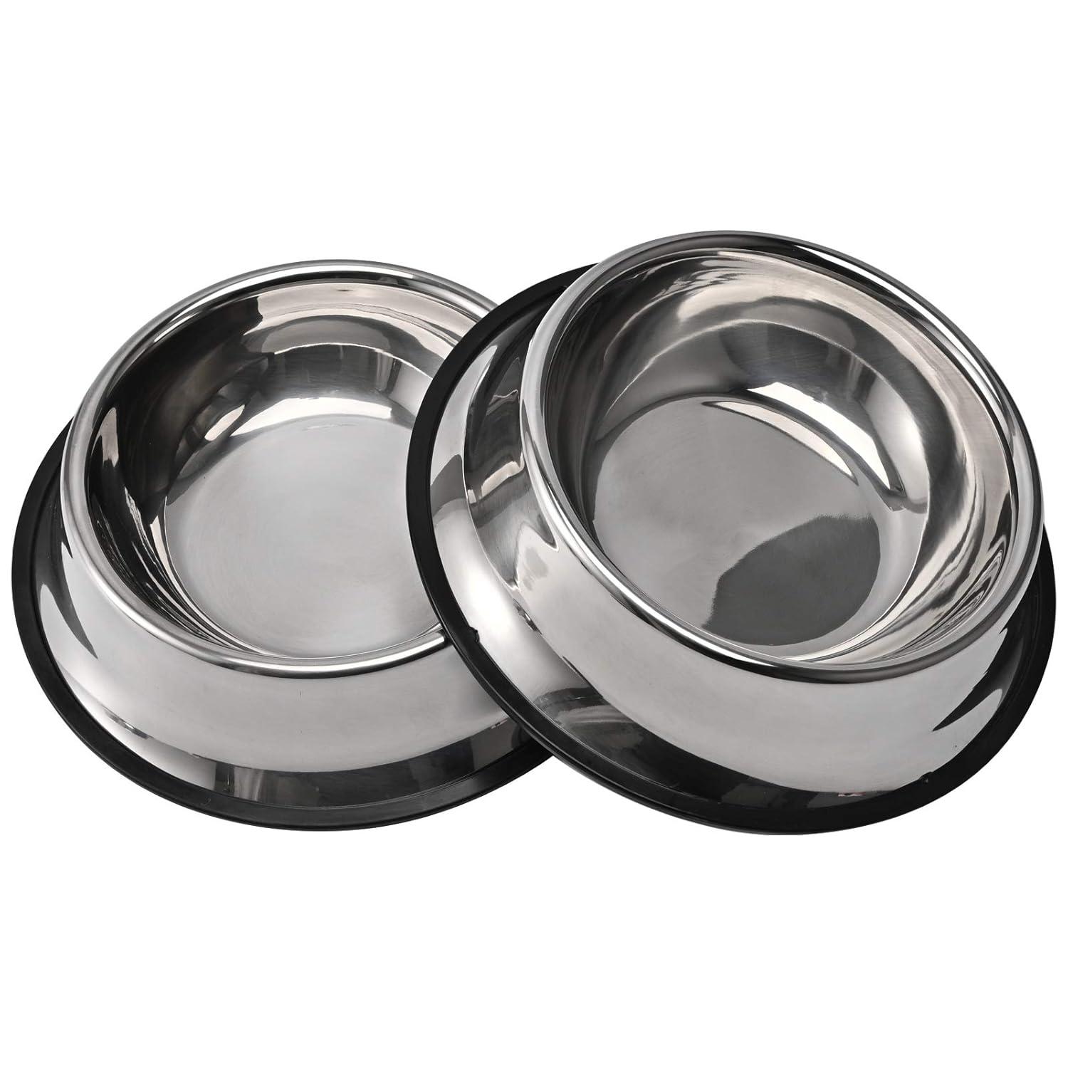 2 pack stainless steel dog bowl with non slip rubber base for small/medium/large pets, perfect dishes, pet feeder bowl and water bowl, suitable for puppies, kittens, and kittens (8 oz)