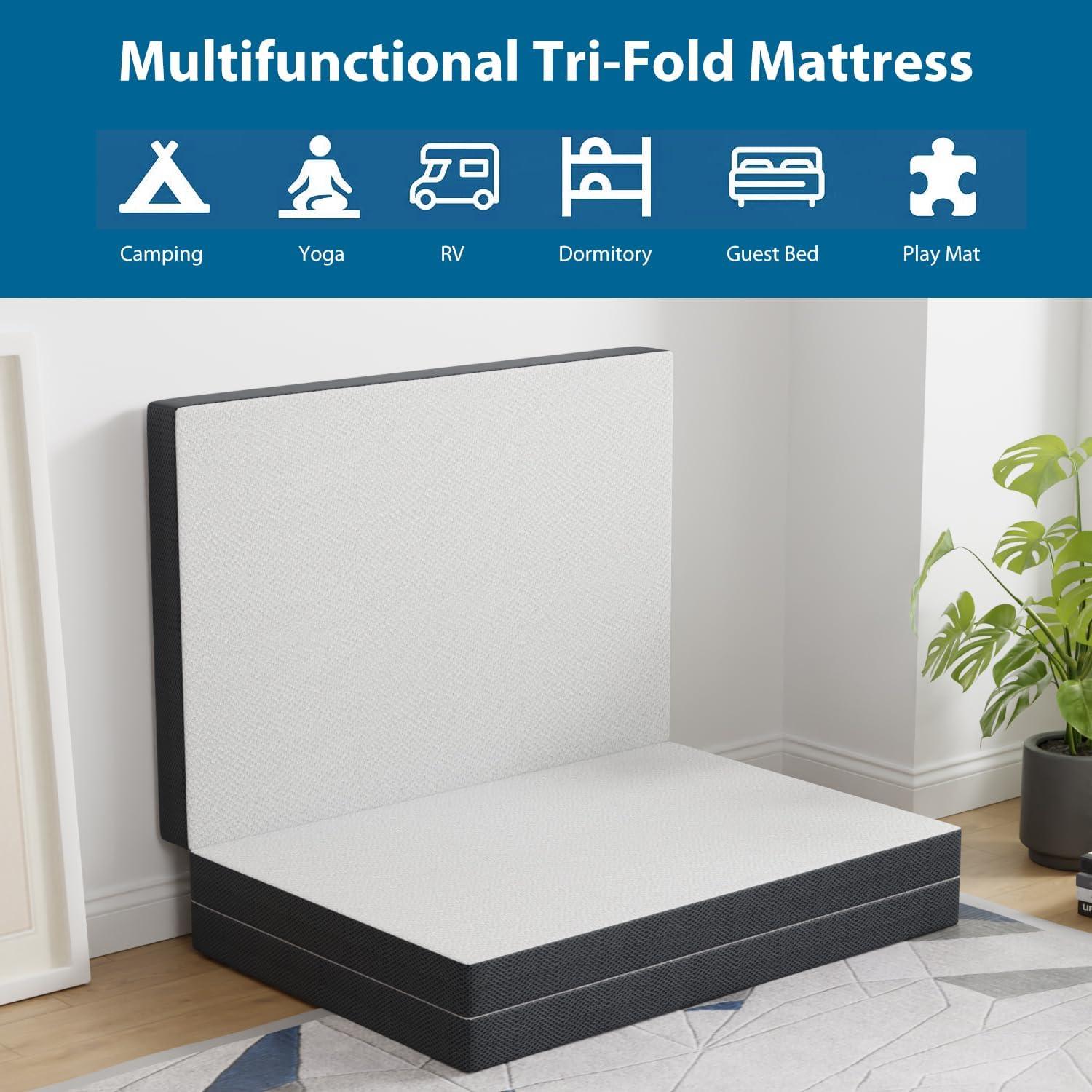 Twin XL White and Black Memory Foam Folding Mattress